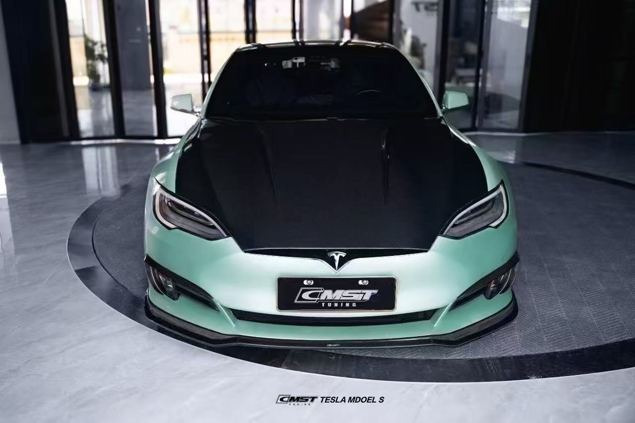 Tesla Model S 2nd Gen late 2016-early 2021 with Aftermarket Parts - Front Lip Splitter Carbon Fiber / FRP from CMST Tuning