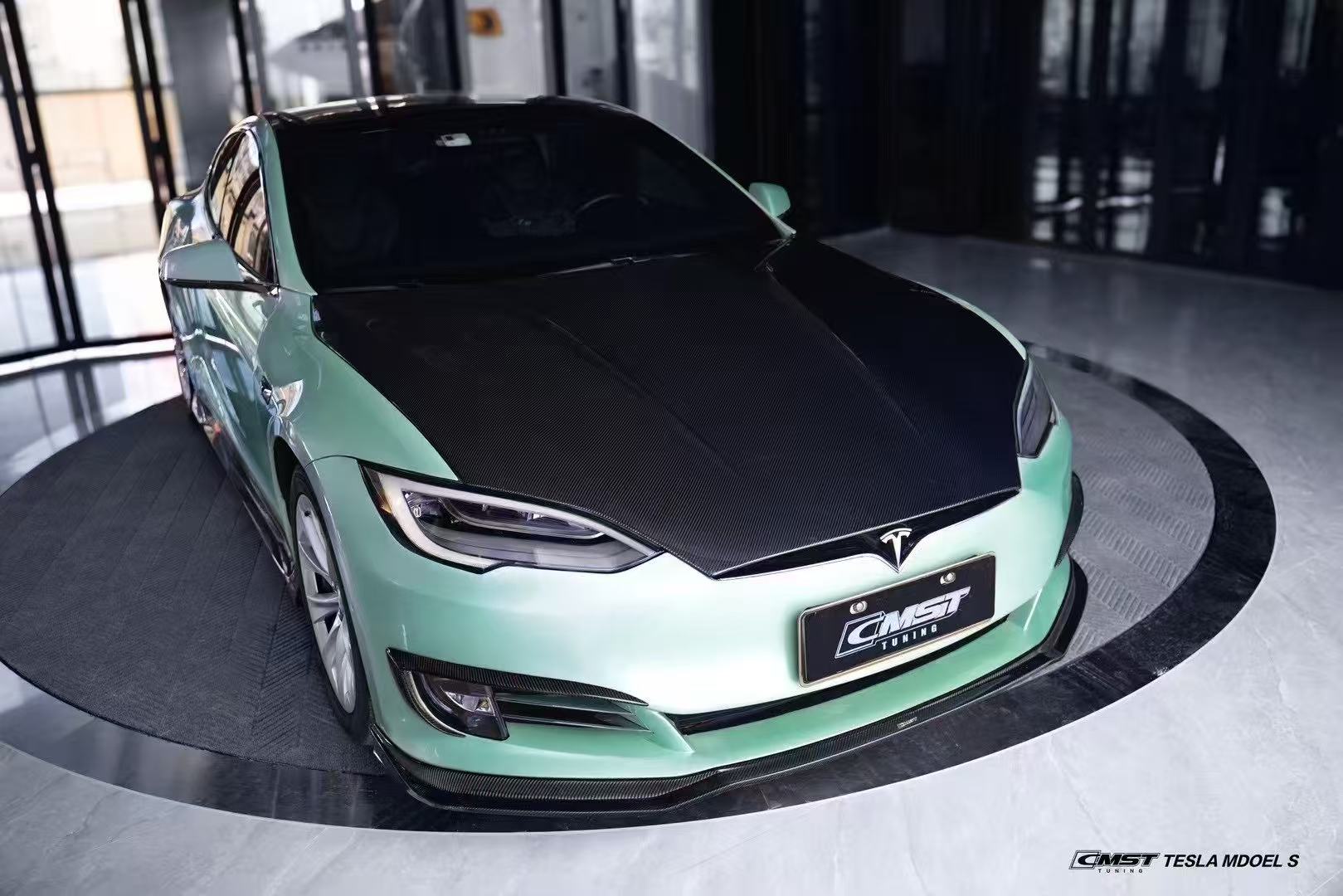 Tesla Model S 2nd Gen late 2016-early 2021 with Aftermarket Parts - Front Lip Splitter Carbon Fiber / FRP from CMST Tuning
