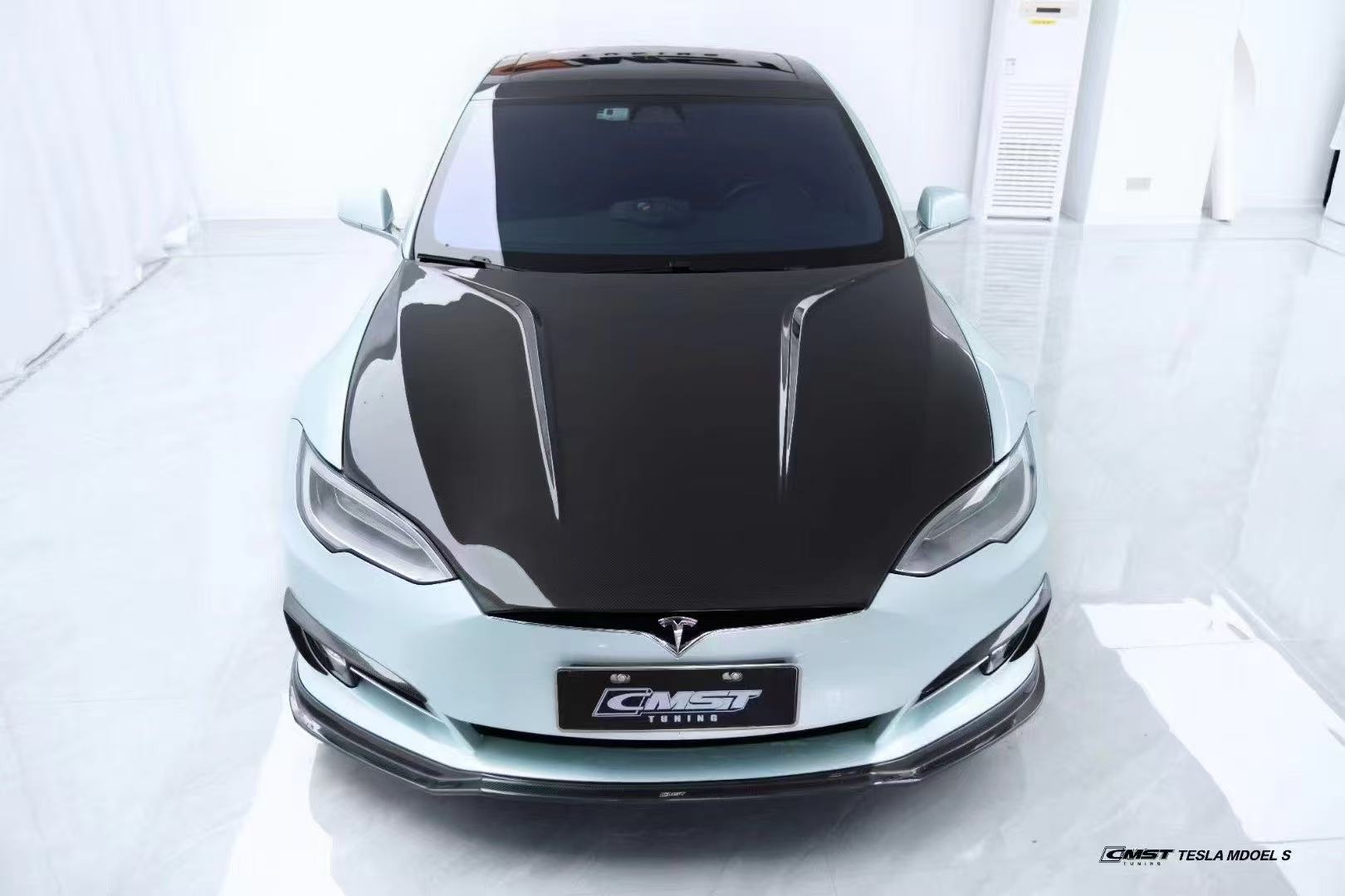 Tesla Model S 2nd Gen late 2016-early 2021 with Aftermarket Parts - Front Lip Splitter Carbon Fiber / FRP from CMST Tuning