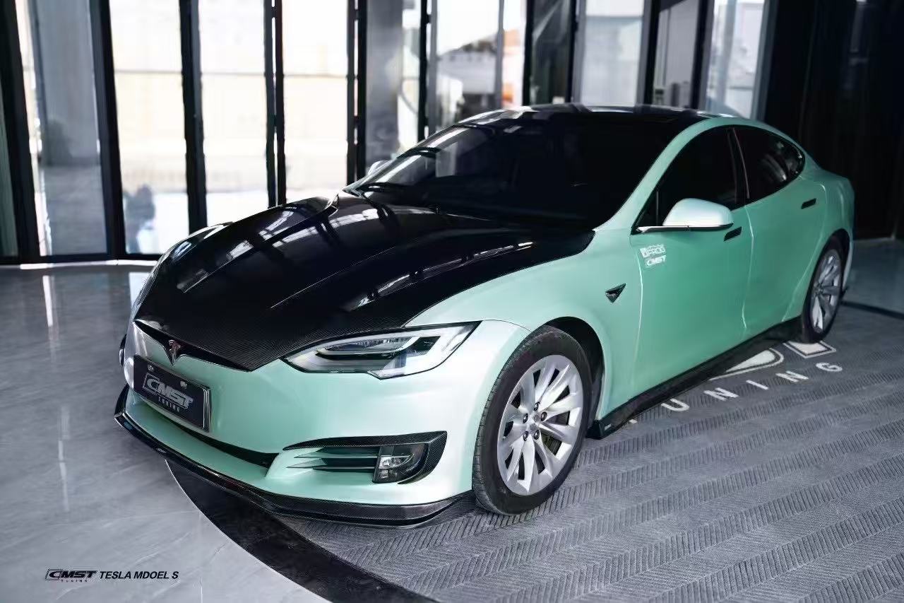 Tesla Model S 2nd Gen late 2016-early 2021 with Aftermarket Parts - Front Lip Splitter Carbon Fiber / FRP from CMST Tuning
