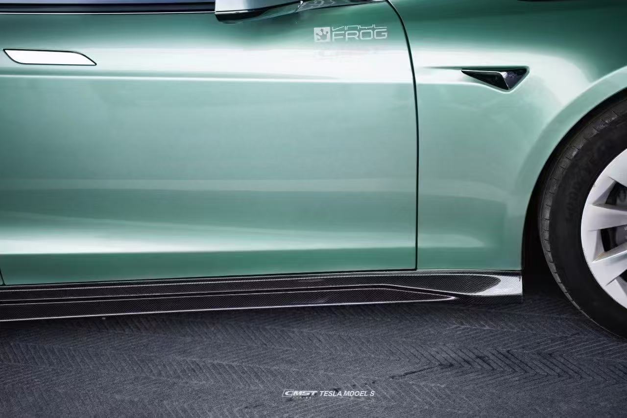Tesla Model S 2nd Gen late 2016-early 2021 with Aftermarket Parts - V1 Style Side Skirts Carbon Fiber / FRP from CMST Tuning