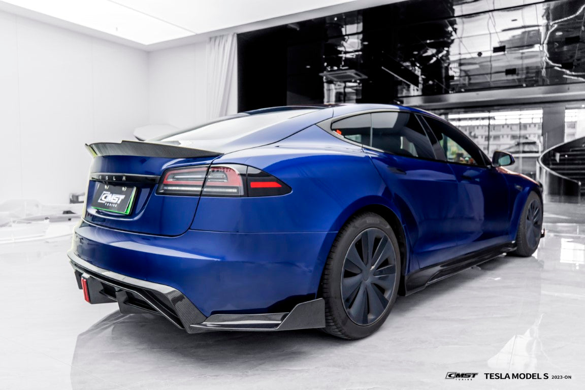 Tesla Model S 3rd Gen late 2021-ON with Aftermarket Parts - Pre-preg Carbon Fiber & FRP Rear Diffuser & Rear Canards  from  CMST Tuning