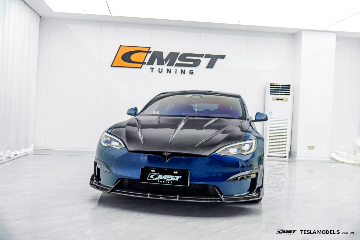 Tesla Model S 3rd Gen late 2021-ON with Aftermarket Parts - V2 Style Carbon Fiber & FRP Hood from CMST Tuning