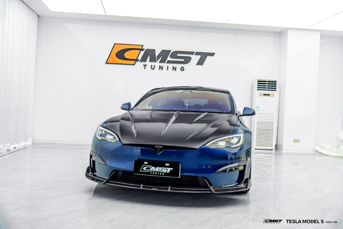 Tesla Model S 3rd Gen late 2021-ON with Aftermarket Parts - Pre-preg Carbon Fiber & FRP Front Lip from CMST Tuning