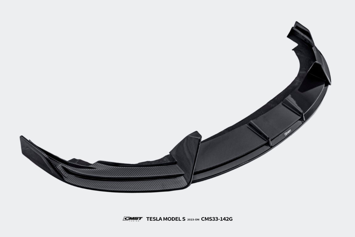 Tesla Model S 3rd Gen late 2021-ON with Aftermarket Parts - Pre-preg Carbon Fiber & FRP Front Lip from CMST Tuning