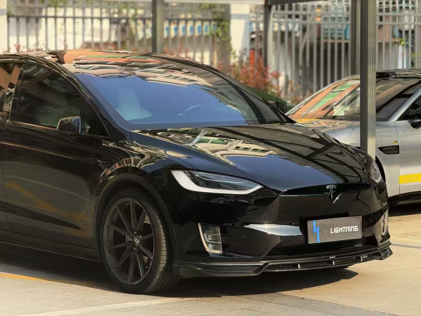 Tesla Model X P100D 100D 90D 75D 60D Performance Long Range Base 2016 2017 2018 2019 2020 2021 with Aftermarket Parts - Front Lip Splitter Carbon Fiber / FRP from CMST Tuning