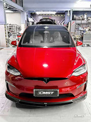 Tesla Model X P100D 100D 90D 75D 60D Performance Long Range Base 2016-2021 with Aftermarket Parts - Front Lip Splitter Carbon Fiber / FRP from CMST Tuning
