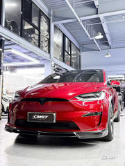 Tesla Model X P100D 100D 90D 75D 60D Performance Long Range Base 2016-2021 with Aftermarket Parts - Front Lip Splitter Carbon Fiber / FRP from CMST Tuning
