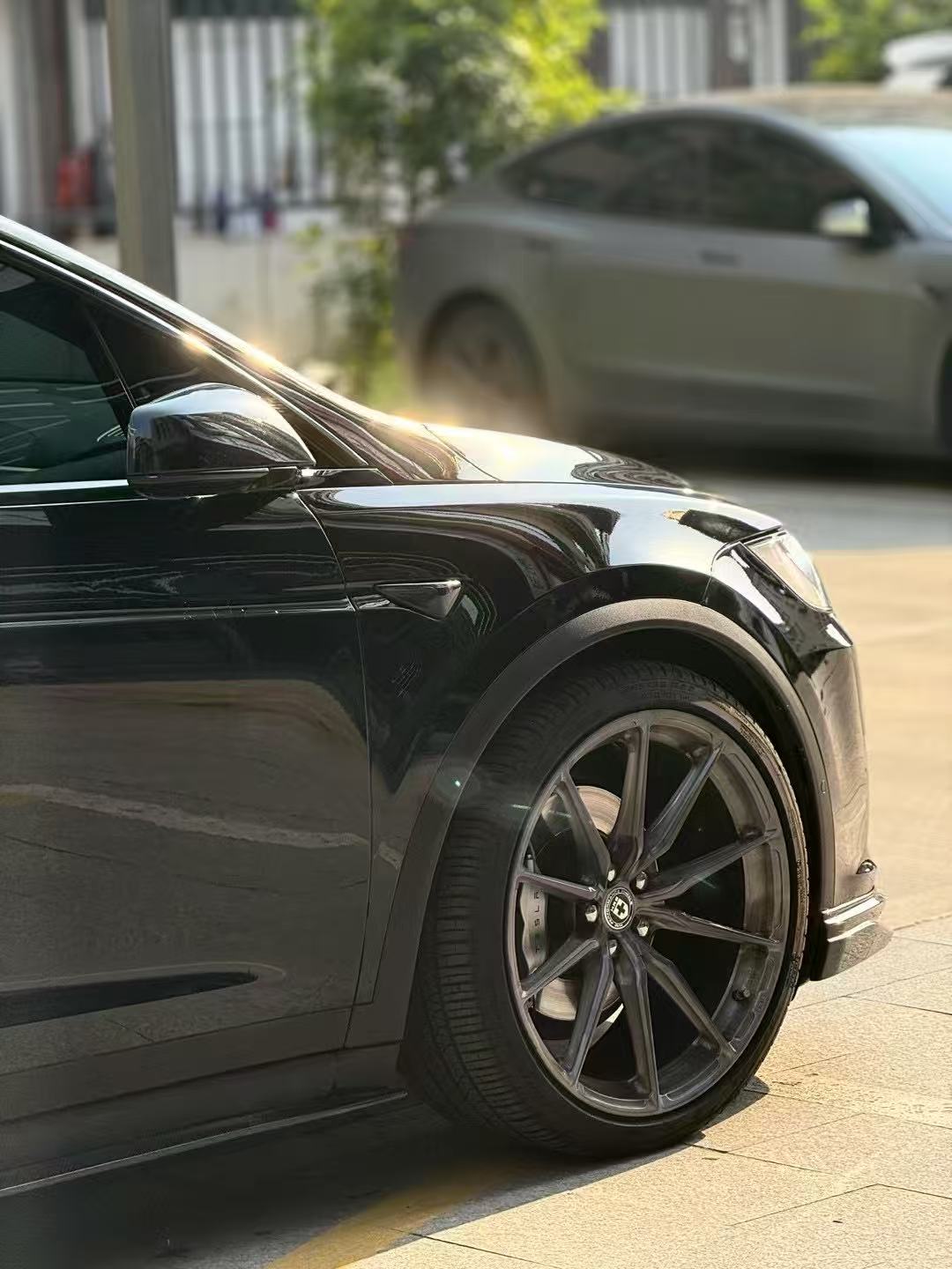 Tesla Model X P100D 100D 90D 75D 60D Performance Long Range Base 2016 2017 2018 2019 2020 2021 with Aftermarket Parts - Front Lip Splitter Carbon Fiber / FRP from CMST Tuning