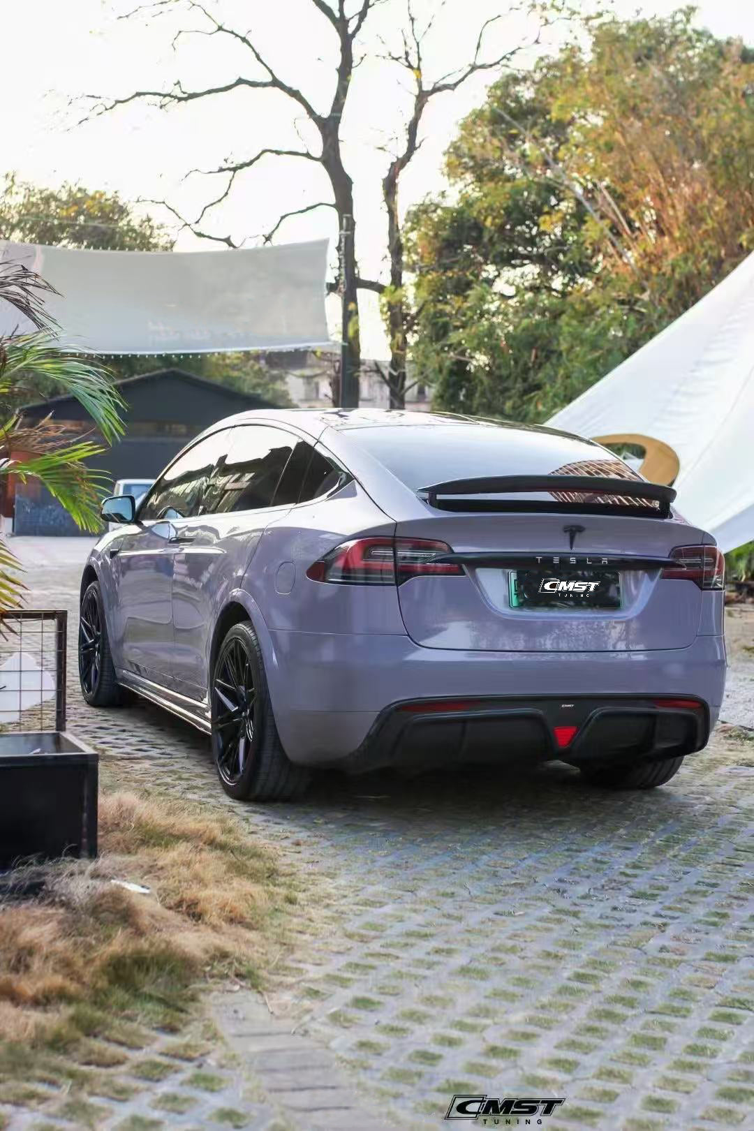 Tesla Model X P100D 100D 90D 75D 60D Performance Long Range Base 2016-2021 with Aftermarket Parts - Rear Trunk Spoiler Carbon Fiber / FRP from CMST Tuning