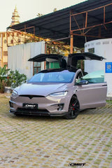 Tesla Model X P100D 100D 90D 75D 60D Performance Long Range Base 2016-2021 with Aftermarket Parts - Front Lip Splitter Carbon Fiber / FRP from CMST Tuning