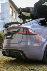 Tesla Model X P100D 100D 90D 75D 60D Performance Long Range Base 2016-2021 with Aftermarket Parts - Rear Trunk Spoiler Carbon Fiber / FRP from CMST Tuning