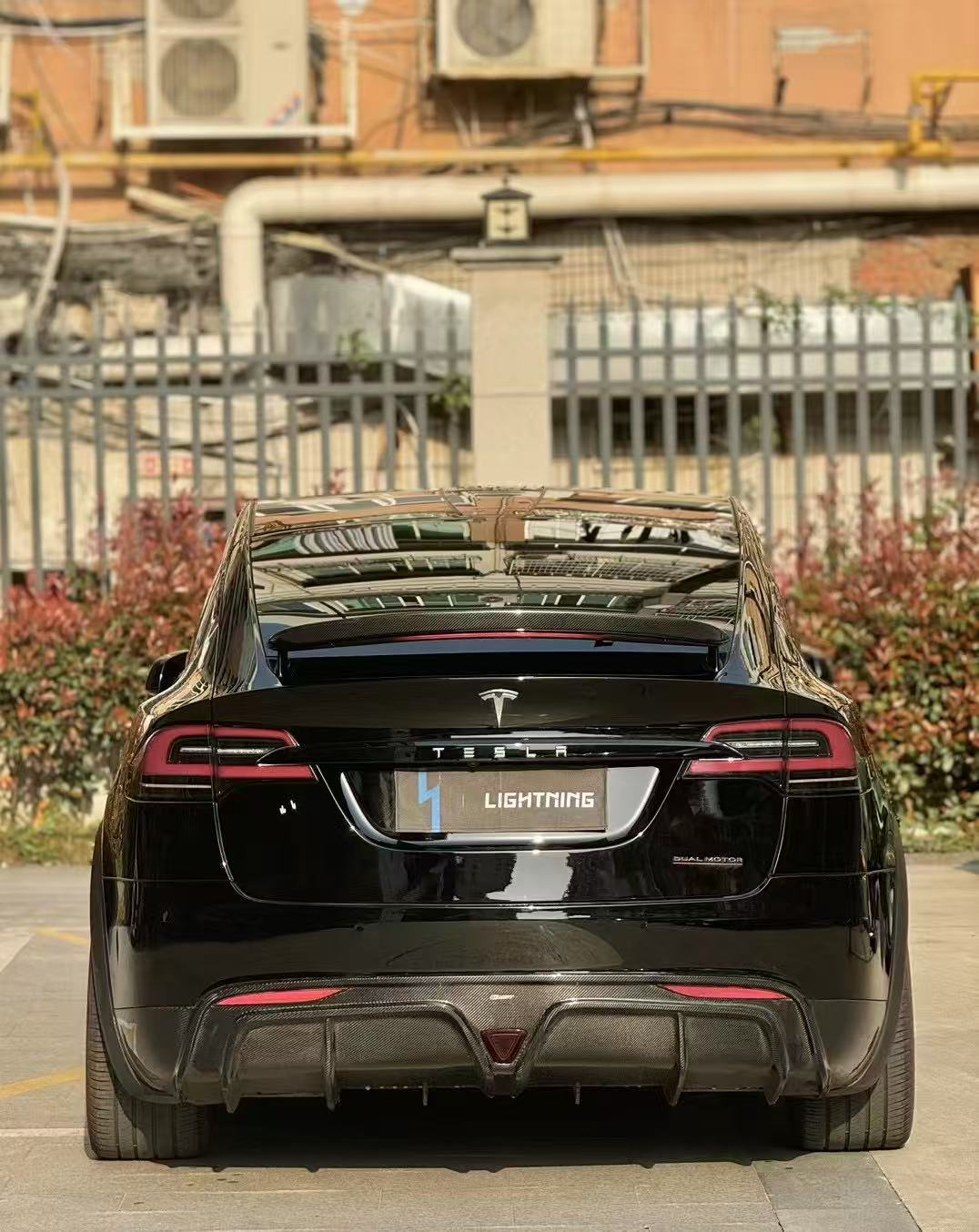 Tesla Model X P100D 100D 90D 75D 60D Performance Long Range Base 2016 2017 2018 2019 2020 2021 with Aftermarket Parts - Rear Diffuser Carbon Fiber / FRP from CMST Tuning