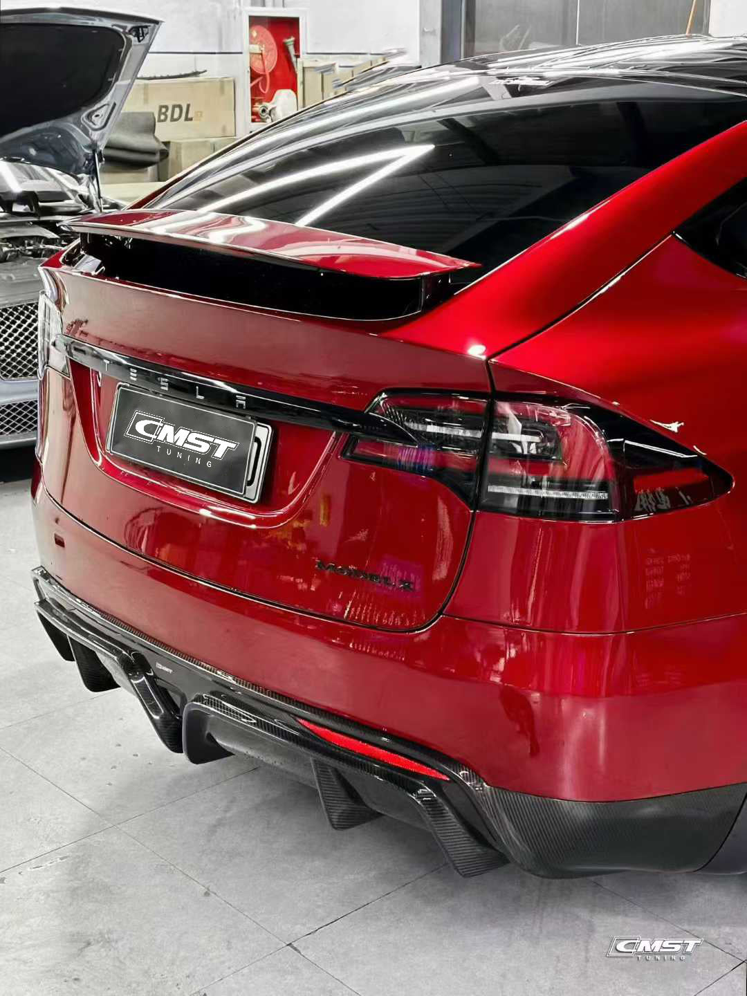 Tesla Model X P100D 100D 90D 75D 60D Performance Long Range Base 2016-2021 with Aftermarket Parts - Rear Diffuser Carbon Fiber / FRP from CMST Tuning
