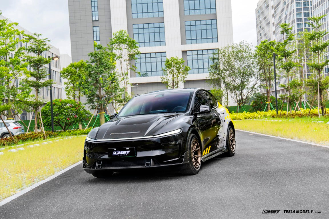 Tesla Model Y Juniper 2026-ON with Aftermarket Parts - V2 Hood Carbon Fiber / FRP from CMST Tuning