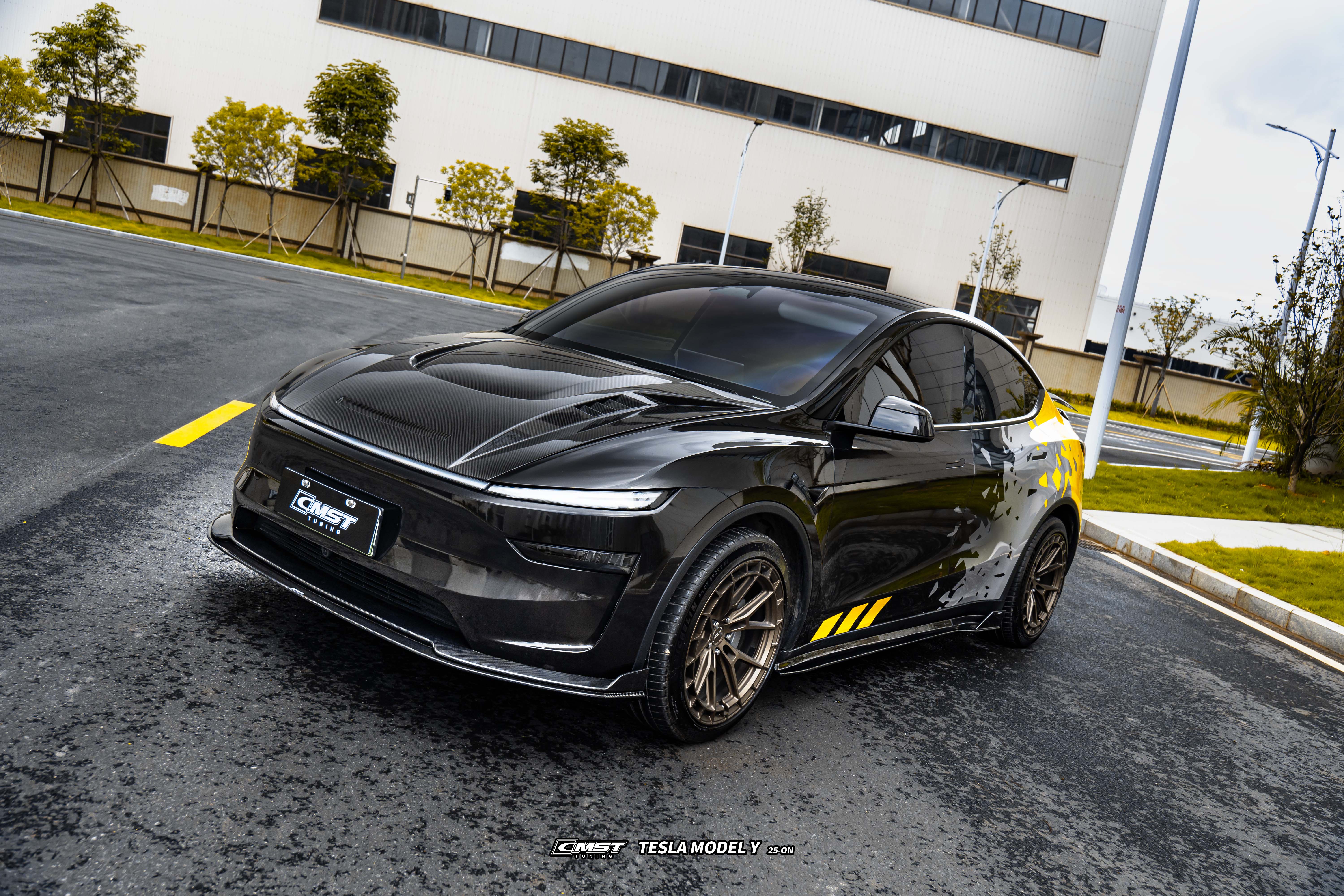 Tesla Model Y Juniper 2026-ON with Aftermarket Parts - V1 Front Lip Carbon Fiber / FRP from CMST Tuning