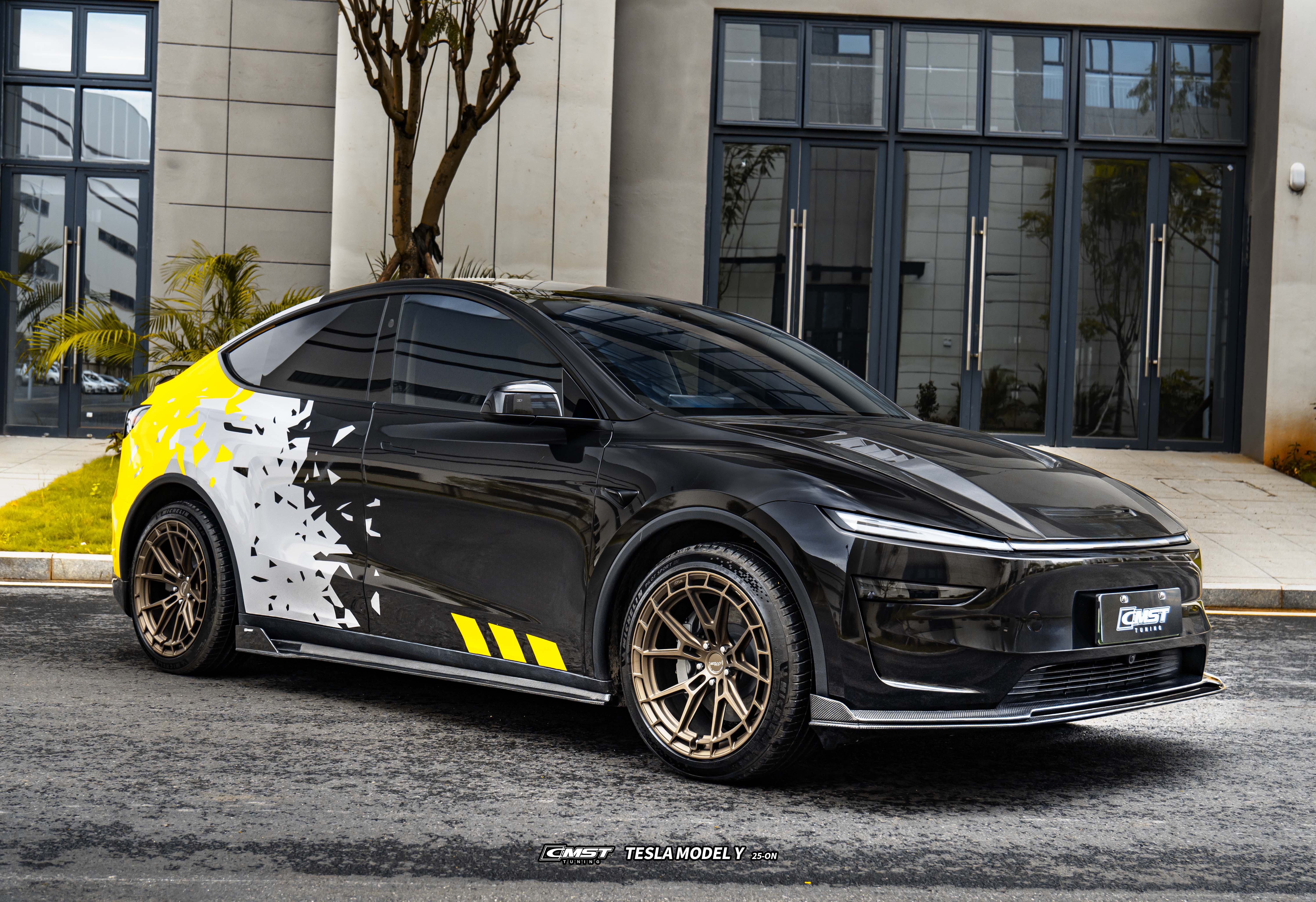 Tesla Model Y Juniper 2026-ON with Aftermarket Parts - V1 Front Lip Carbon Fiber / FRP from CMST Tuning