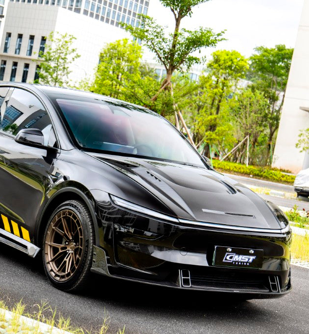 Tesla Model Y Juniper 2026-ON with Aftermarket Parts - V2 Front Lip Carbon Fiber / FRP from CMST Tuning