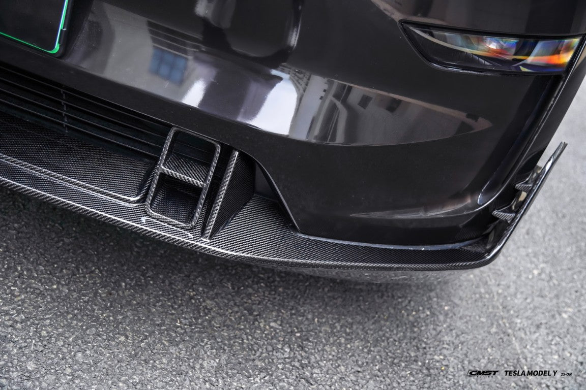 Tesla Model Y Juniper 2026-ON with Aftermarket Parts - V2 Front Lip Carbon Fiber / FRP from CMST Tuning