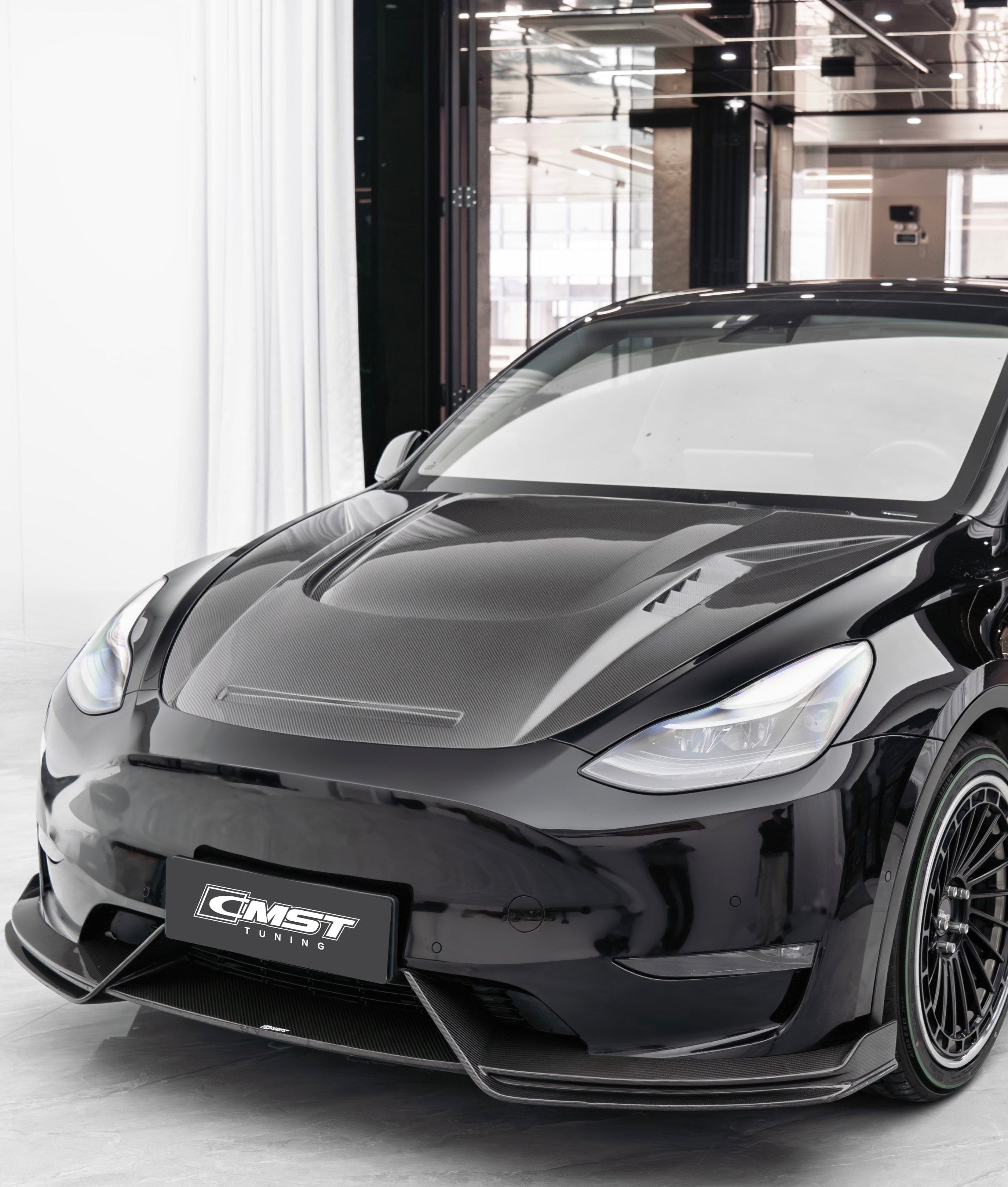 Tesla Model Y Performance AWD Long Range RWD Standard 2020 2021 2022 2023 2024 2025 with Aftermarket Parts - V6 Hood Carbon Fiber / FRP from CMST Tuning
