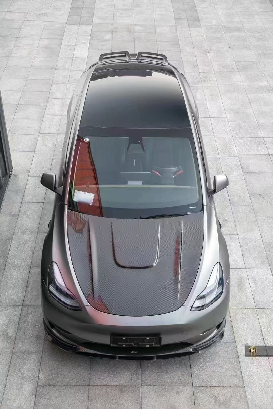 Tesla Model Y Performance AWD Long Range RWD Standard 2020 2021 2022 2023 2024 with Aftermarket Parts - V1 Hood Bonnet Carbon Fiber / FRP from CMST Tuning