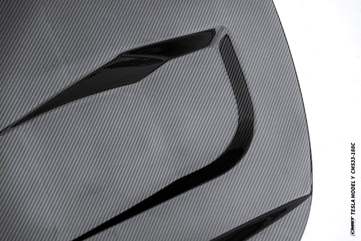 Tesla Model Y Performance AWD Long Range RWD Standard 2020 2021 2022 2023 2024 2025 with Aftermarket Parts - V7 Style Hood Carbon Fiber / FRP from CMST Tuning