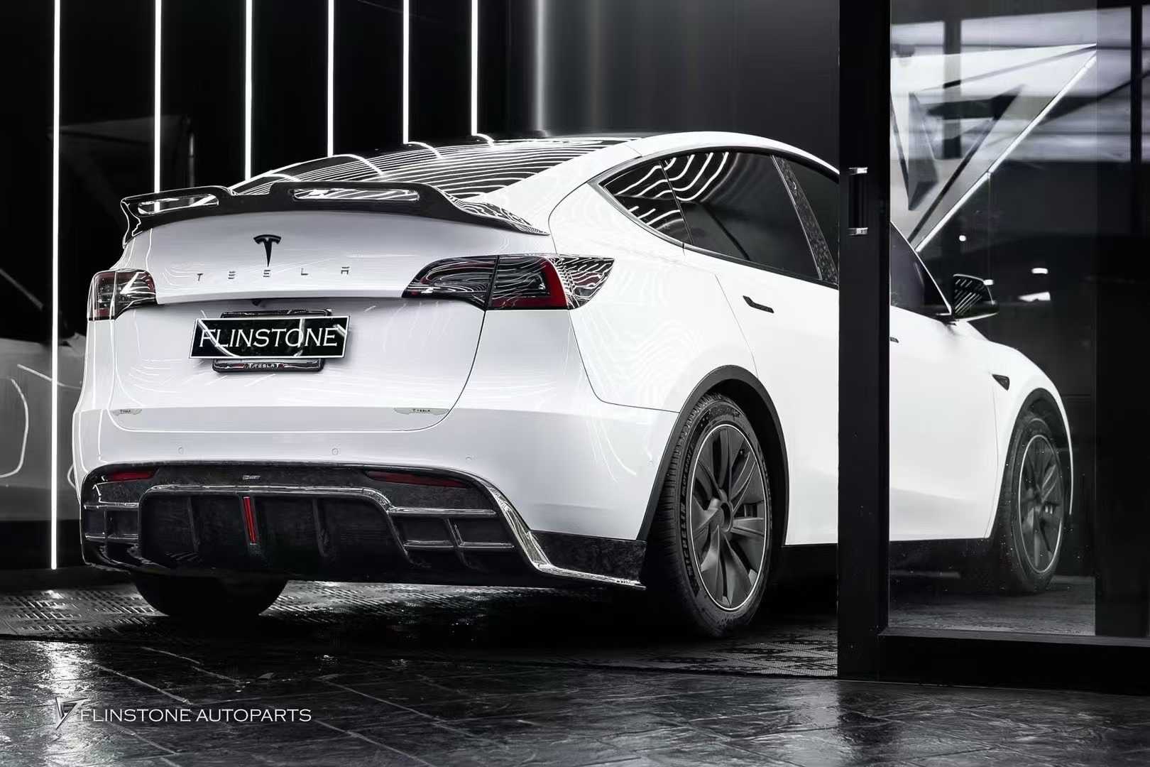 Tesla Model Y Performance AWD Long Range RWD Standard 2020-ON with Aftermarket Parts - V5 Style Rear Diffuser Carbon Fiber / FRP from CMST Tuning