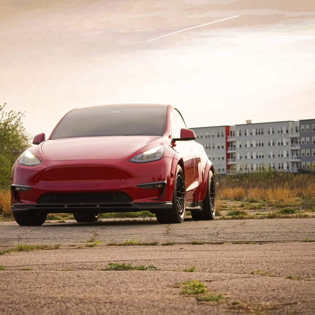 Tesla Model Y Performance AWD Long Range RWD Standard 2020 2021 2022 2023 2024 with Aftermarket Parts - V2 Front Lip Splitter Carbon Fiber / FRP from CMST Tuning