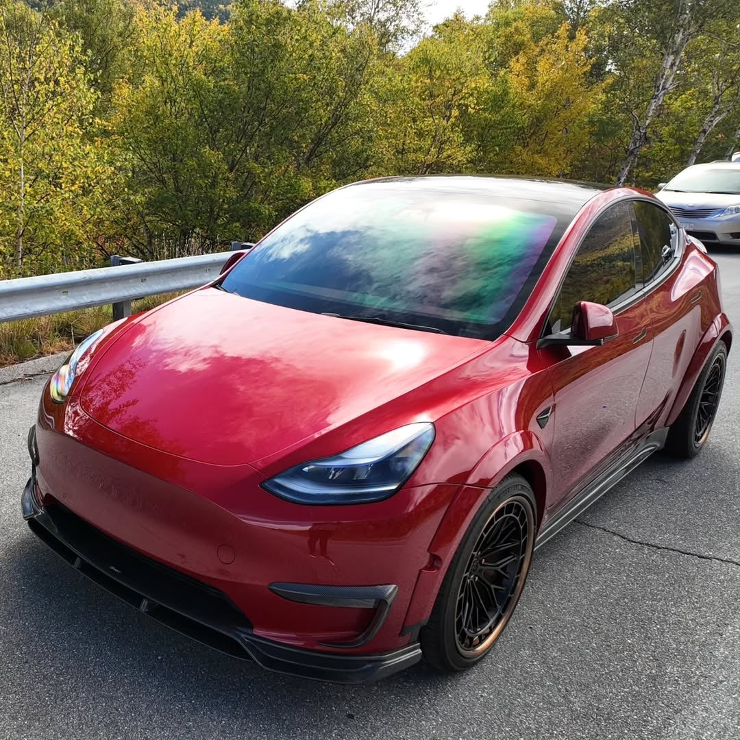 Tesla Model Y Performance AWD Long Range RWD Standard 2020 2021 2022 2023 2024 with Aftermarket Parts - V2 Front Lip Splitter Carbon Fiber / FRP from CMST Tuning