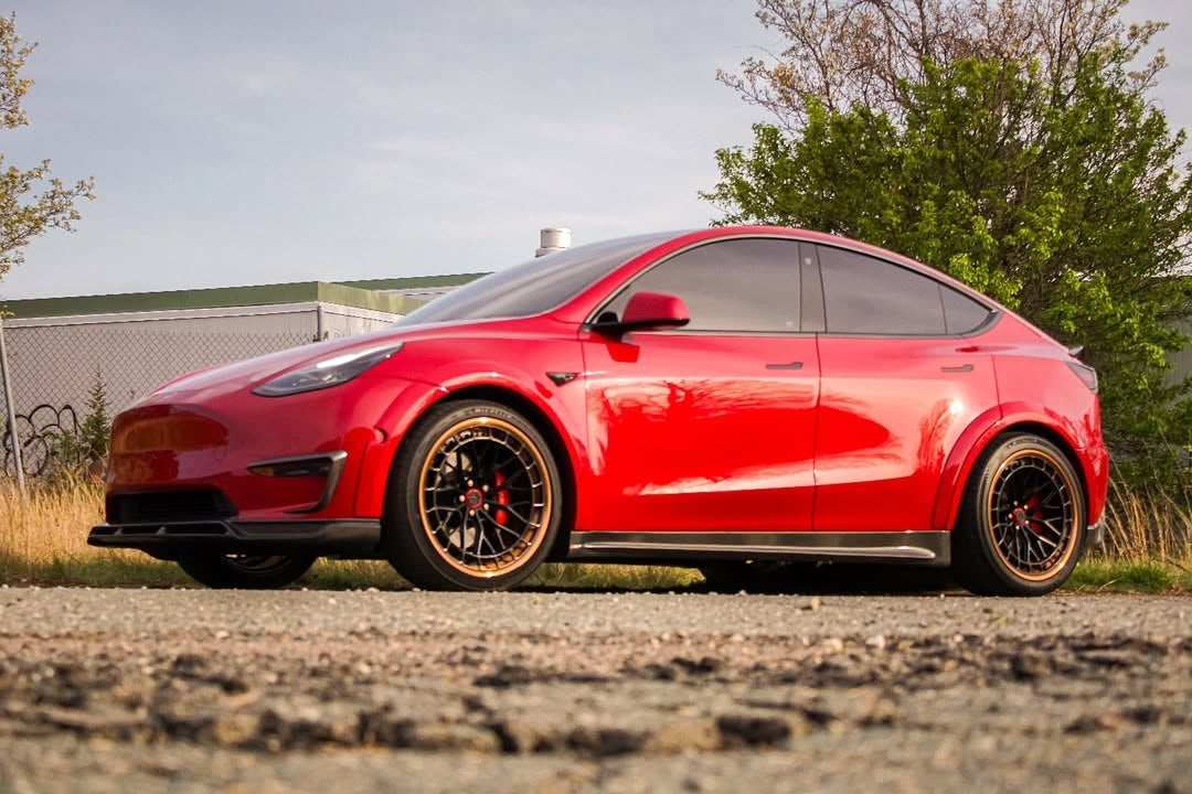 Tesla Model Y Performance AWD Long Range RWD Standard 2020 2021 2022 2023 2024 with Aftermarket Parts - V2 Front Lip Splitter Carbon Fiber / FRP from CMST Tuning