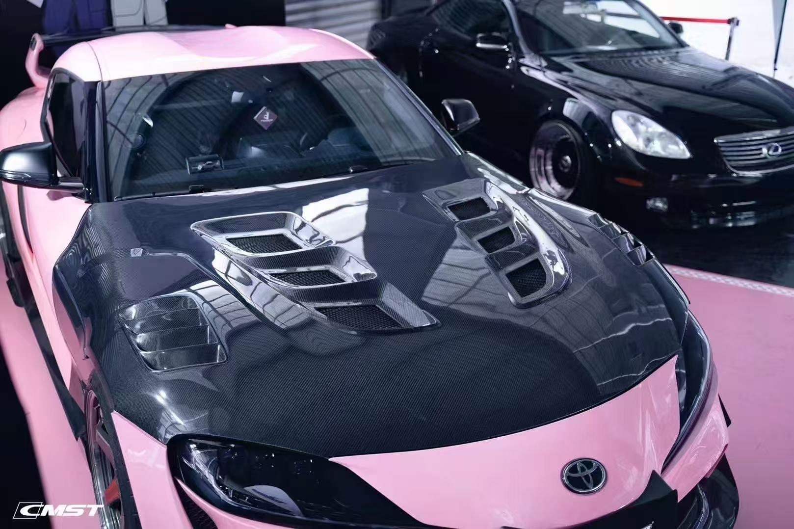 Toyota Supra MK5 A90 A91 3.0 2.0 2020 2021 2022 2023 2024 with Aftermarket Parts - V1 Vented Hood Bonnet Carbon Fiber / FRP from CMST Tuning