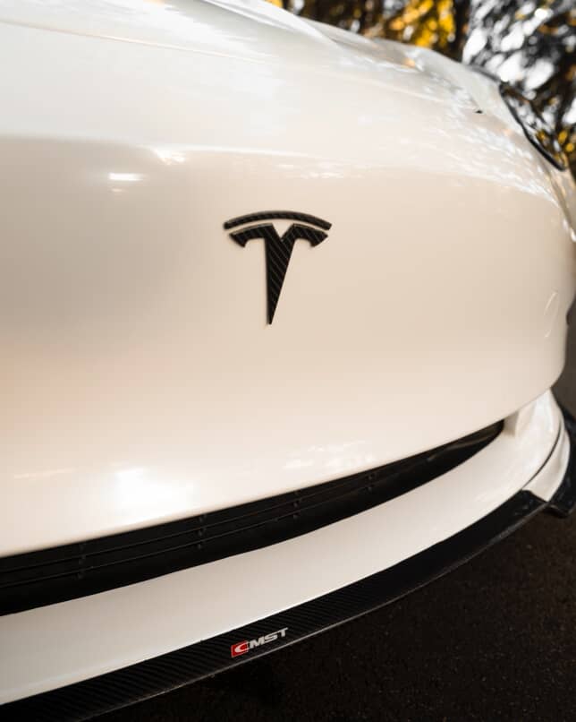 Tesla Model 3 Performance Long Range Standard Base 2017-2023 with Aftermarket Parts - V1 Style Front Lip Splitter Carbon Fiber / FRP from CMST Tuning
