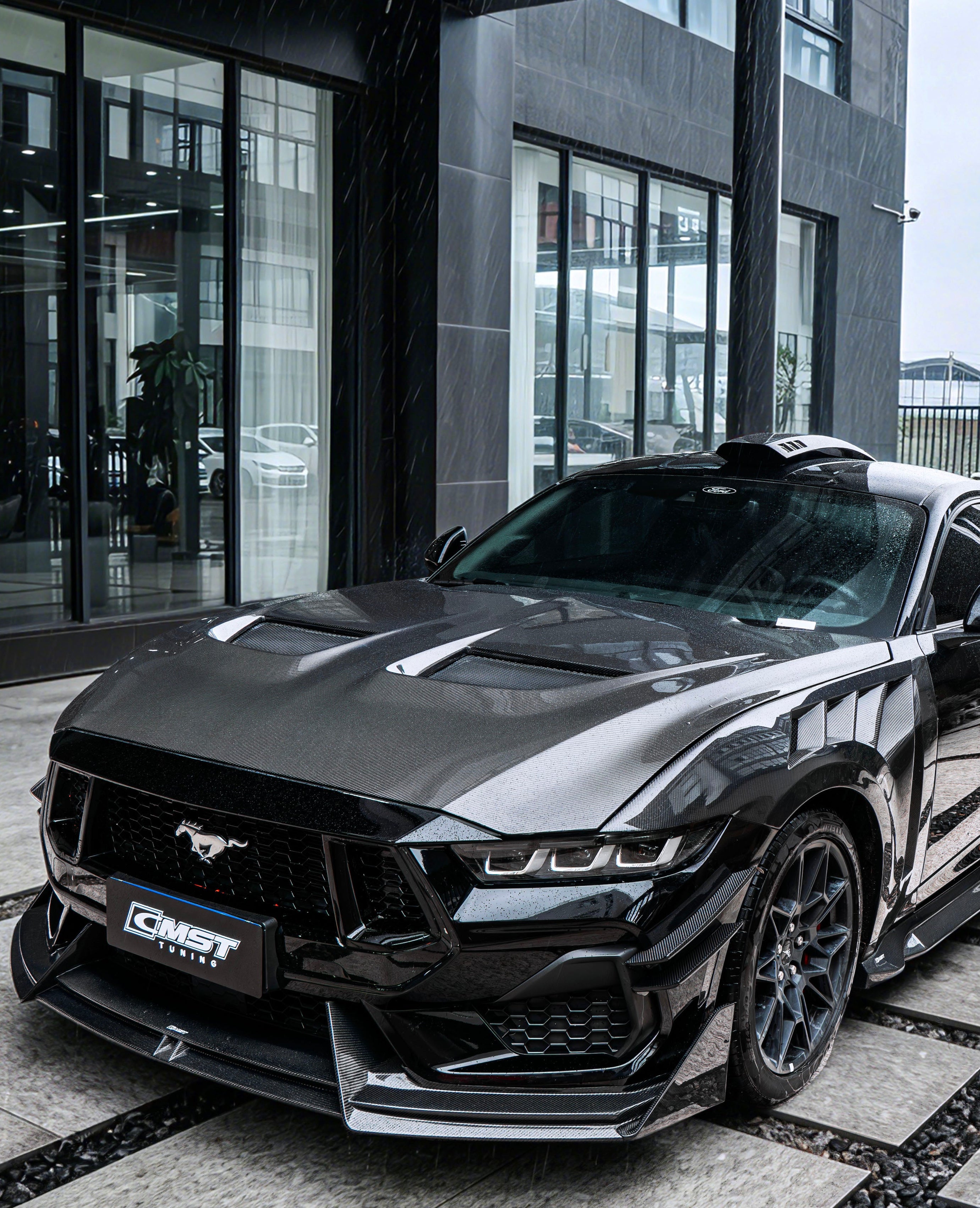 Ford Mustang S650 2.3 Ecoboost 5.0 GT Dark Horse 2024-ON with Aftermarket Parts - V1 GTD Style Hood Carbon Fiber / FRP from CMST Tuning