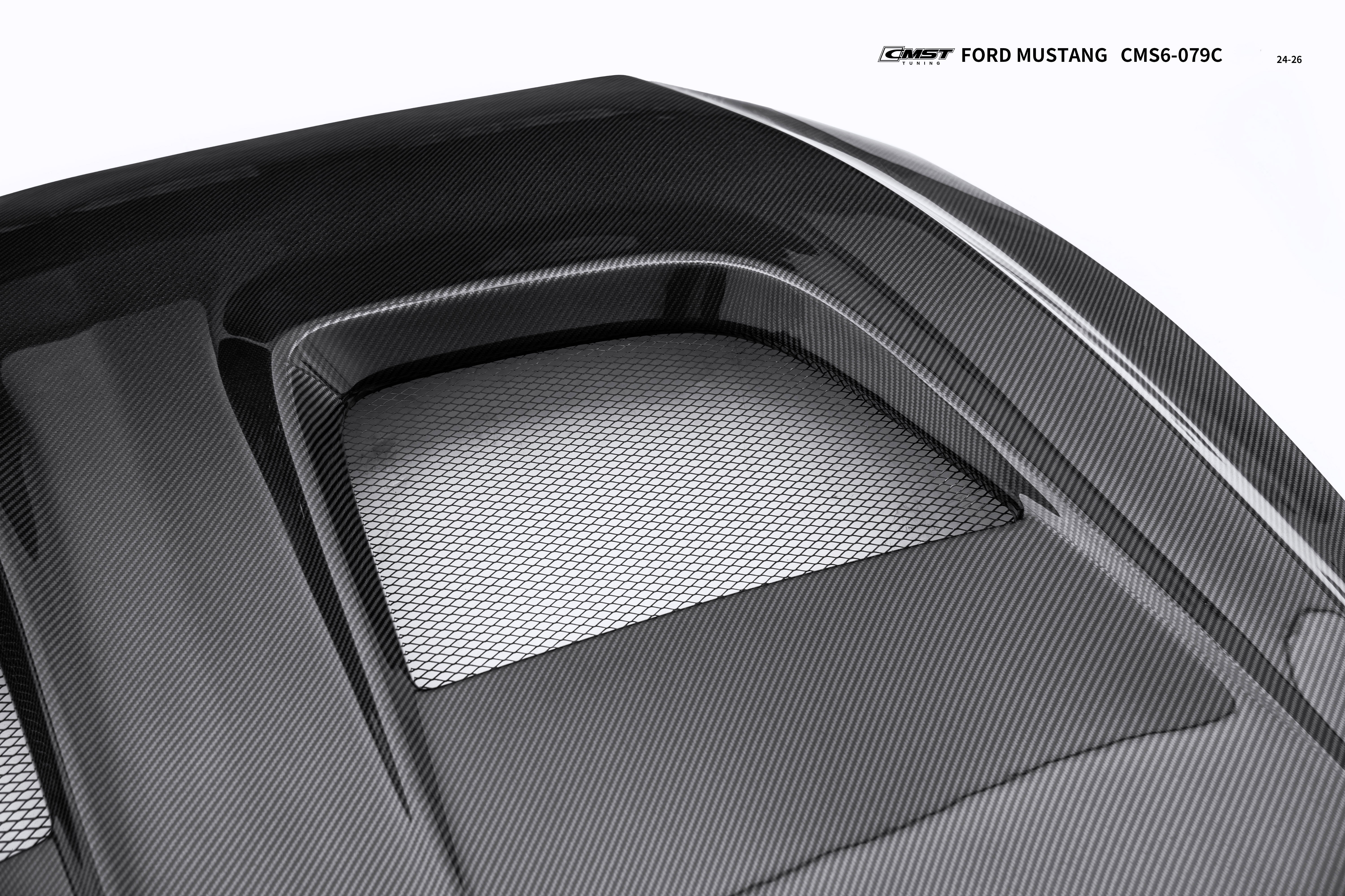 Ford Mustang S650 2.3 Ecoboost 5.0 GT Dark Horse 2024-ON with Aftermarket Parts - V1 GTD Style Hood Carbon Fiber / FRP from CMST Tuning