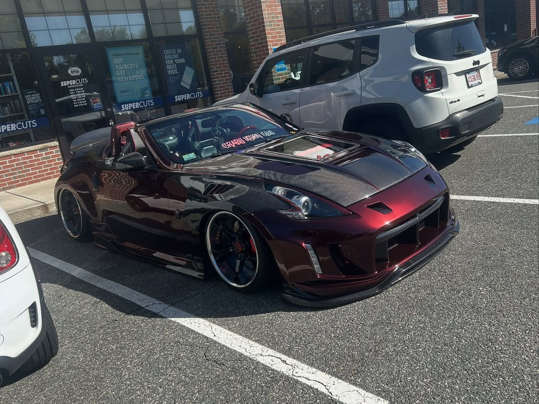 Nissan 370Z Nismo Sport Touring Base Fairlady Z Z34 2009 2010 2011 2012 2013 2014 2015 2016 2017 2018 2019 2020 with Aftermarket Parts - V1 Glass Clearview Hood Bonnet Carbon Fiber / FRP from CMST Tuning