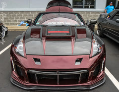 Nissan 370Z Nismo Sport Touring Base Fairlady Z Z34 2009 2010 2011 2012 2013 2014 2015 2016 2017 2018 2019 2020 with Aftermarket Parts - V1 Glass Clearview Hood Bonnet Carbon Fiber / FRP from CMST Tuning