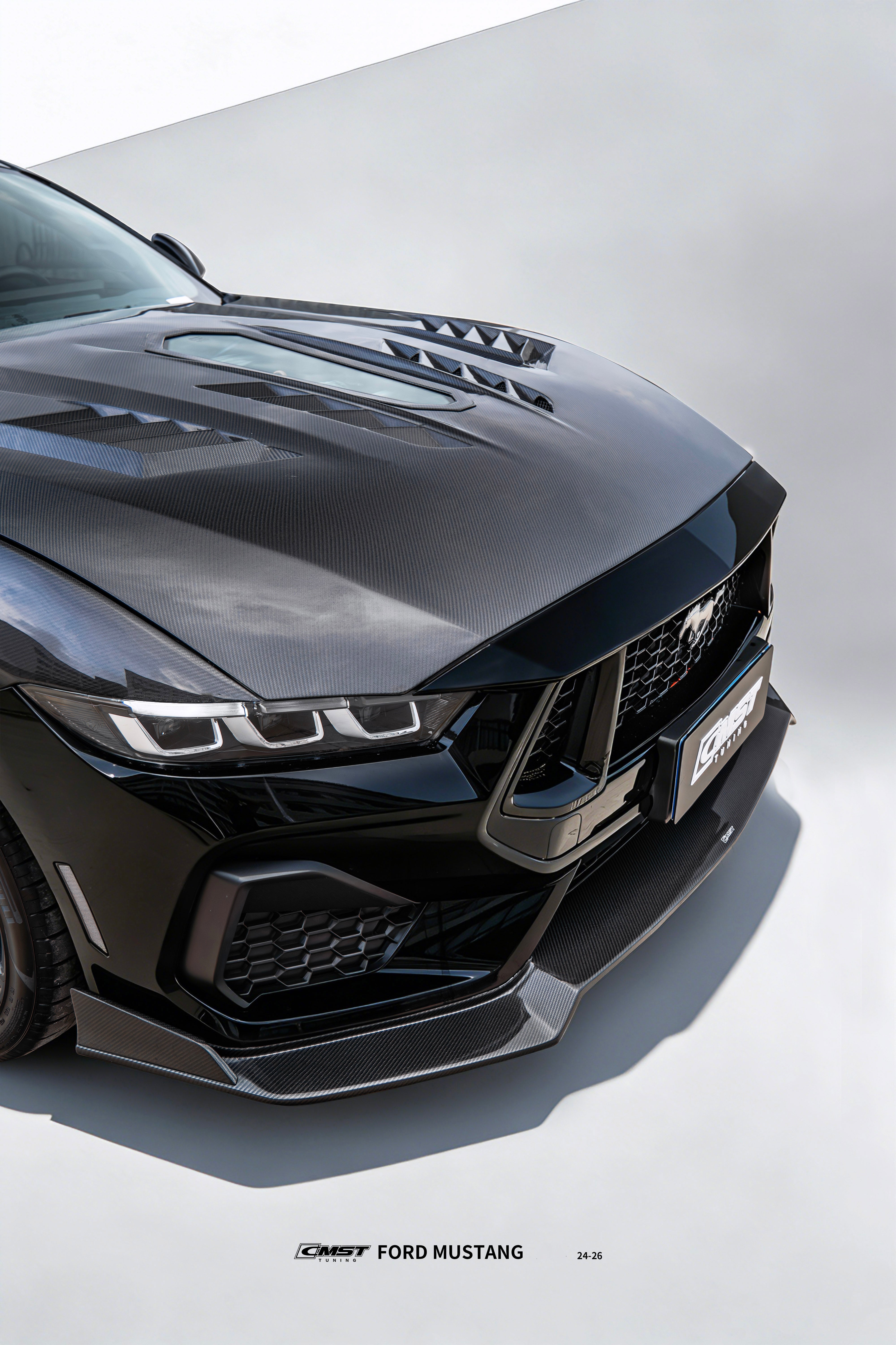 Ford Mustang S650 2.3 Ecoboost 5.0 GT Dark Horse 2024-ON with Aftermarket Parts - V2 Clearview Glass Transparent Hood Carbon Fiber / FRP from CMST Tuning