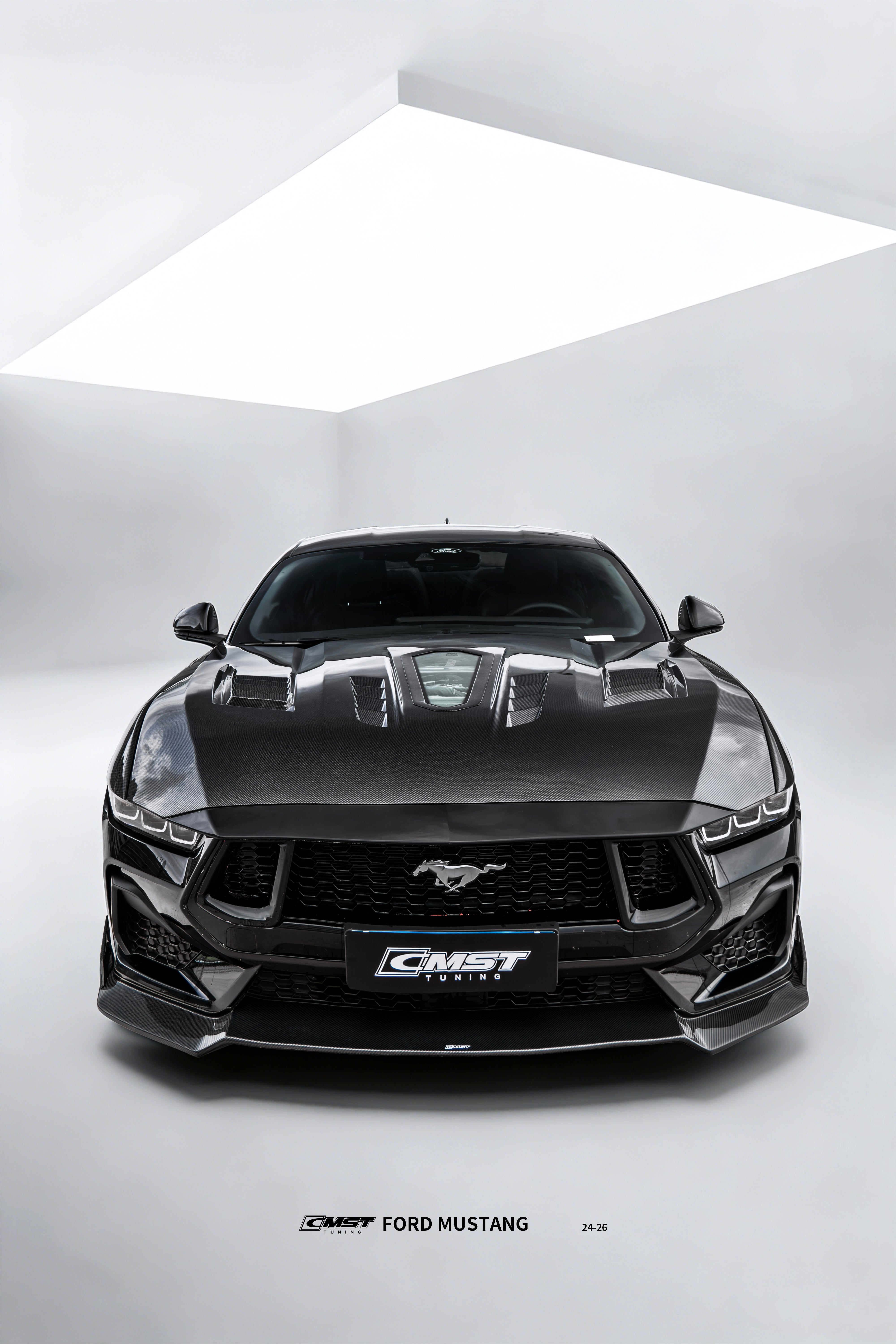 Ford Mustang S650 2.3 Ecoboost 5.0 GT Dark Horse 2024-ON with Aftermarket Parts - V2 Clearview Glass Transparent Hood Carbon Fiber / FRP from CMST Tuning