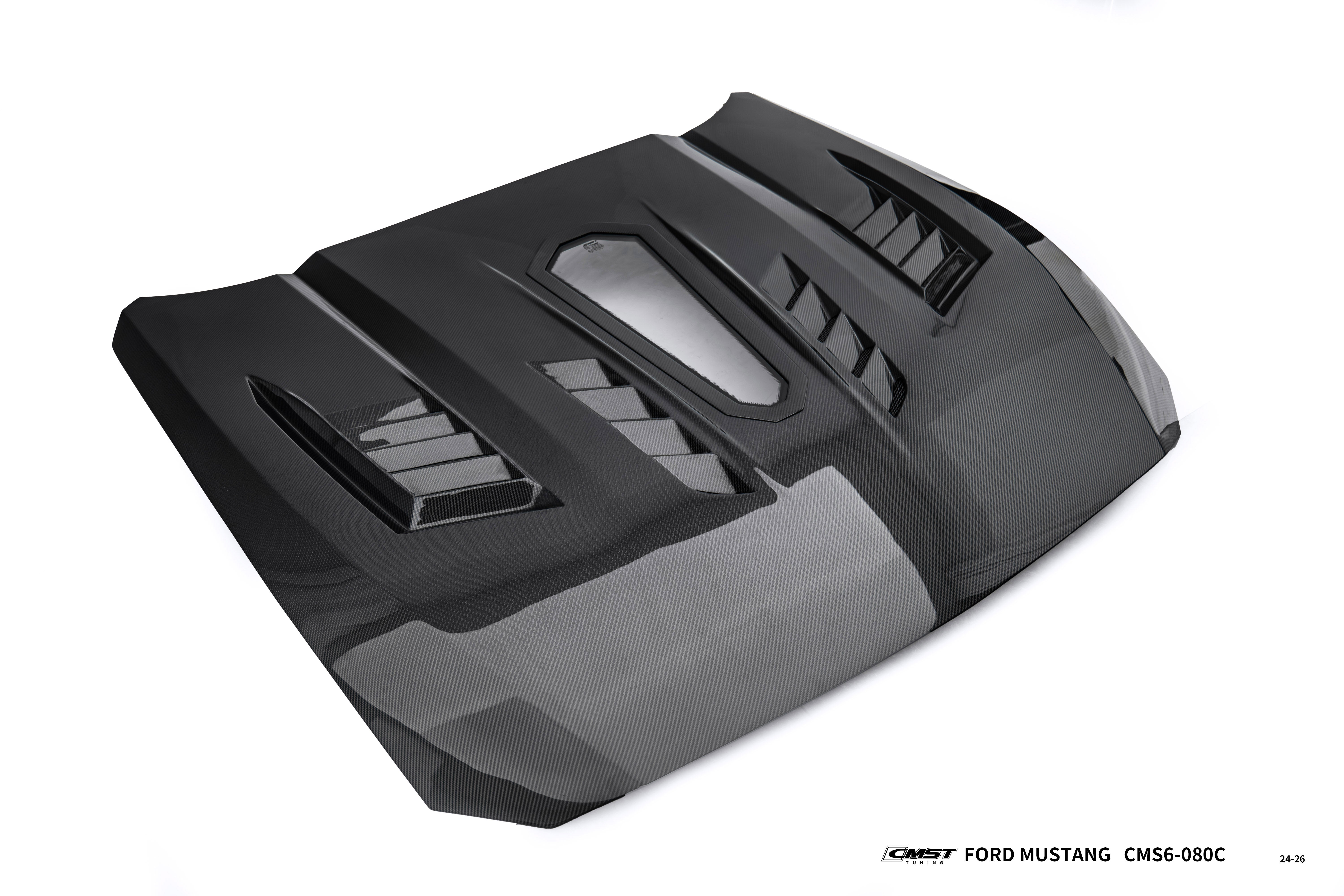 Ford Mustang S650 2.3 Ecoboost 5.0 GT Dark Horse 2024-ON with Aftermarket Parts - V2 Clearview Glass Transparent Hood Carbon Fiber / FRP from CMST Tuning