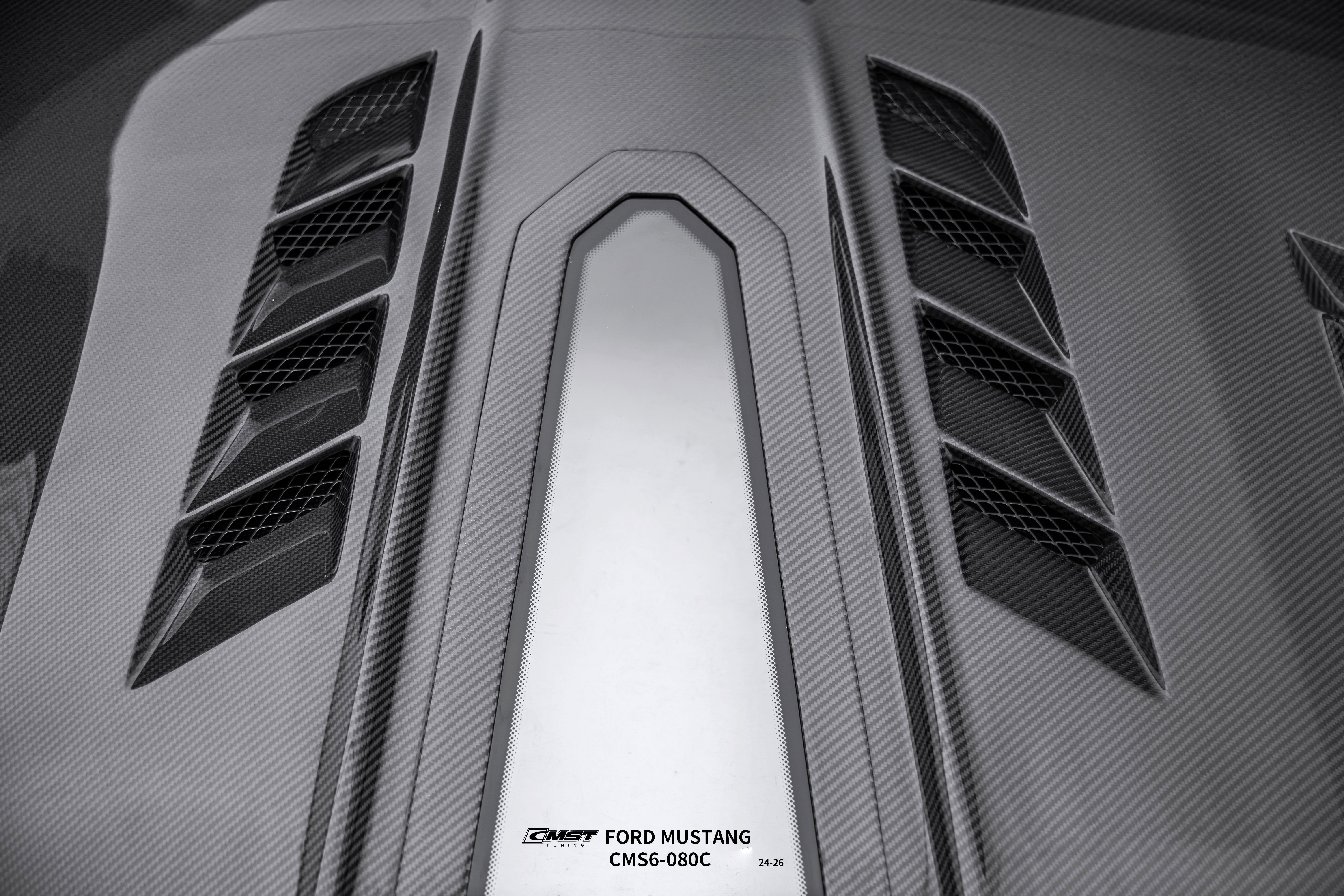 Ford Mustang S650 2.3 Ecoboost 5.0 GT Dark Horse 2024-ON with Aftermarket Parts - V2 Clearview Glass Transparent Hood Carbon Fiber / FRP from CMST Tuning