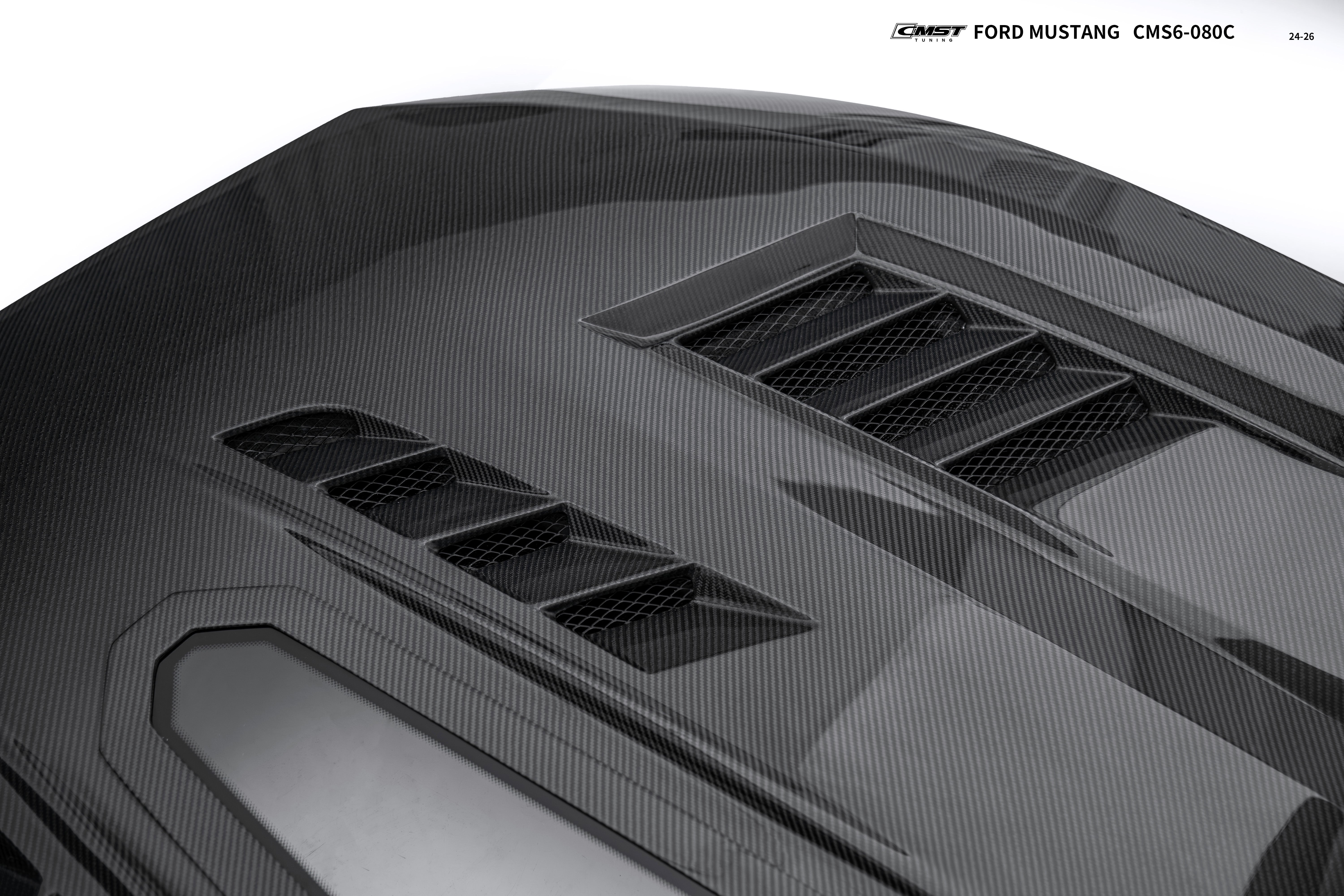 Ford Mustang S650 2.3 Ecoboost 5.0 GT Dark Horse 2024-ON with Aftermarket Parts - V2 Clearview Glass Transparent Hood Carbon Fiber / FRP from CMST Tuning