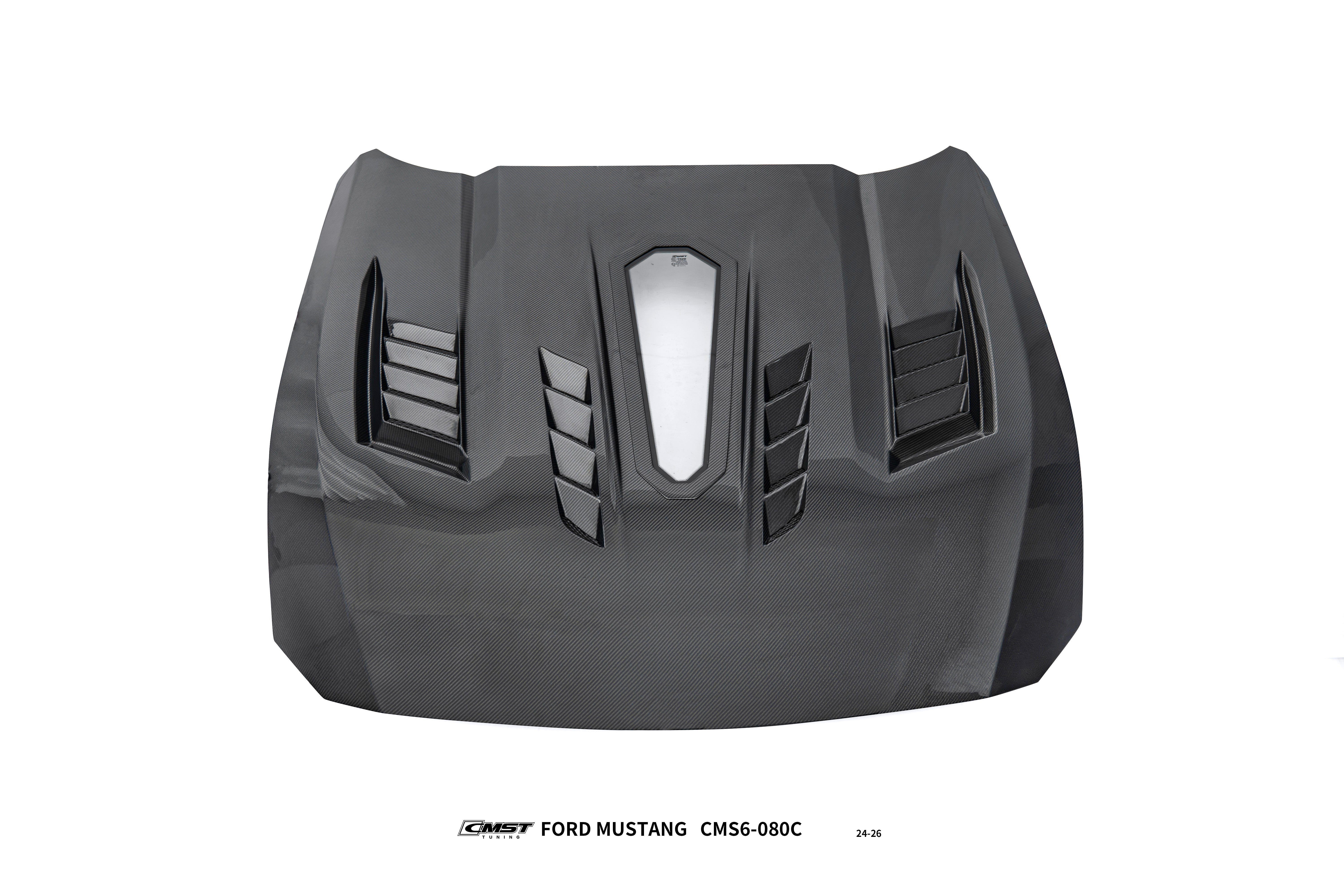 Ford Mustang S650 2.3 Ecoboost 5.0 GT Dark Horse 2024-ON with Aftermarket Parts - V2 Clearview Glass Transparent Hood Carbon Fiber / FRP from CMST Tuning