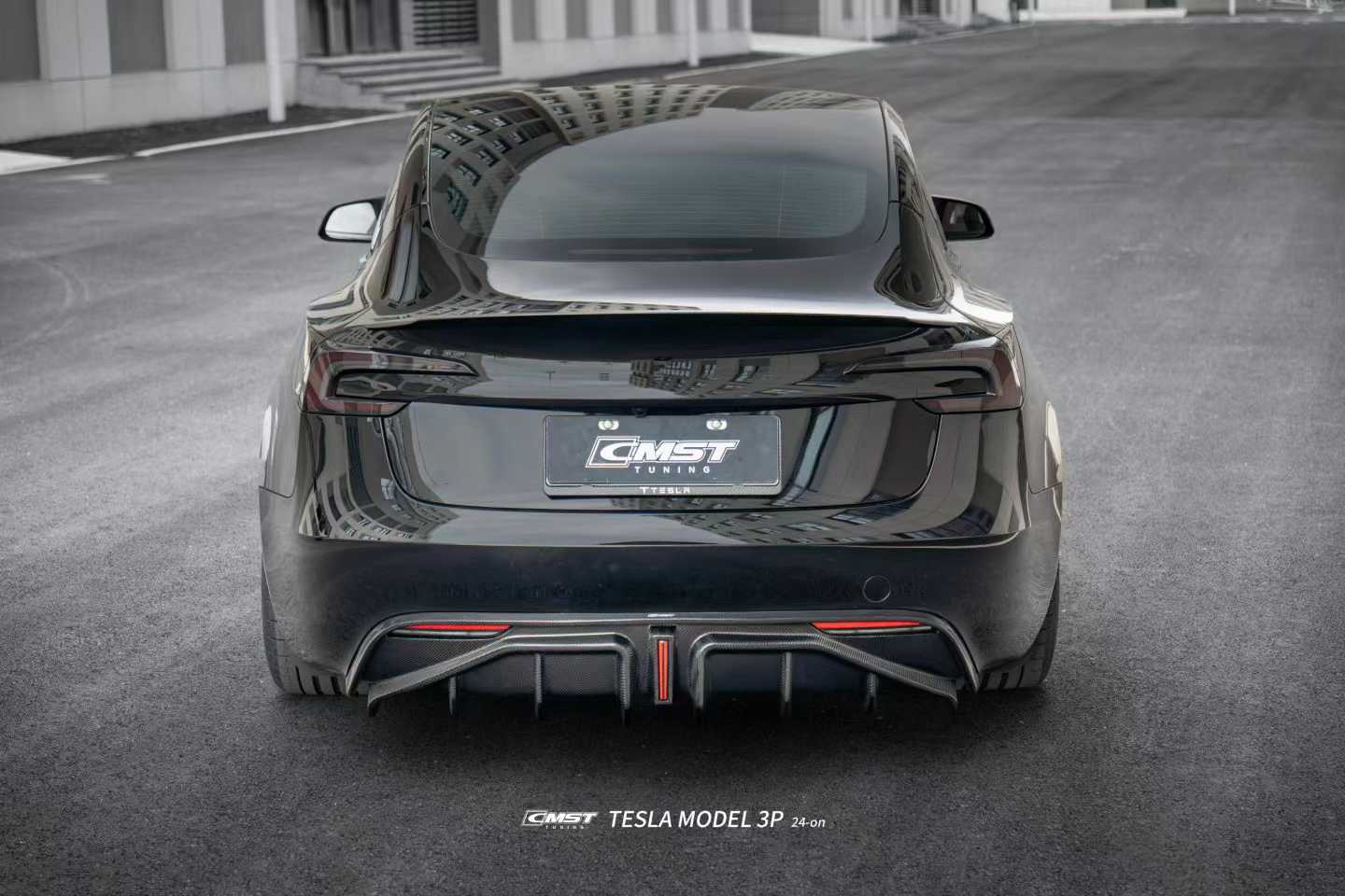 Tesla Model 3 Highland / Performance with 2024-ON Aftermarket Parts - V2 Style Rear Diffuser & Canards Carbon Fiber from CMST Tuning
