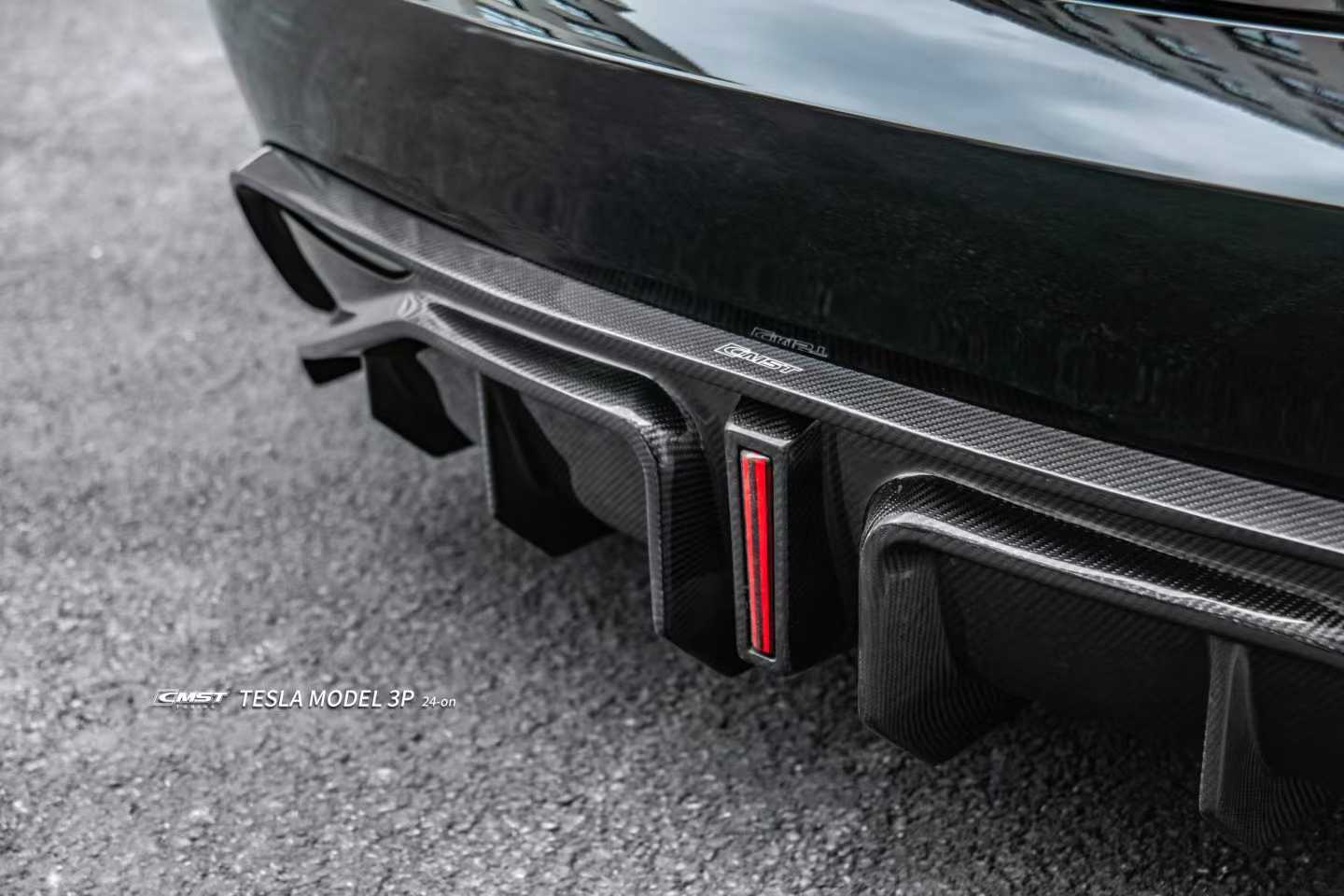 Tesla Model 3 Highland / Performance with 2024-ON Aftermarket Parts - V2 Style Rear Diffuser & Canards Carbon Fiber from CMST Tuning

