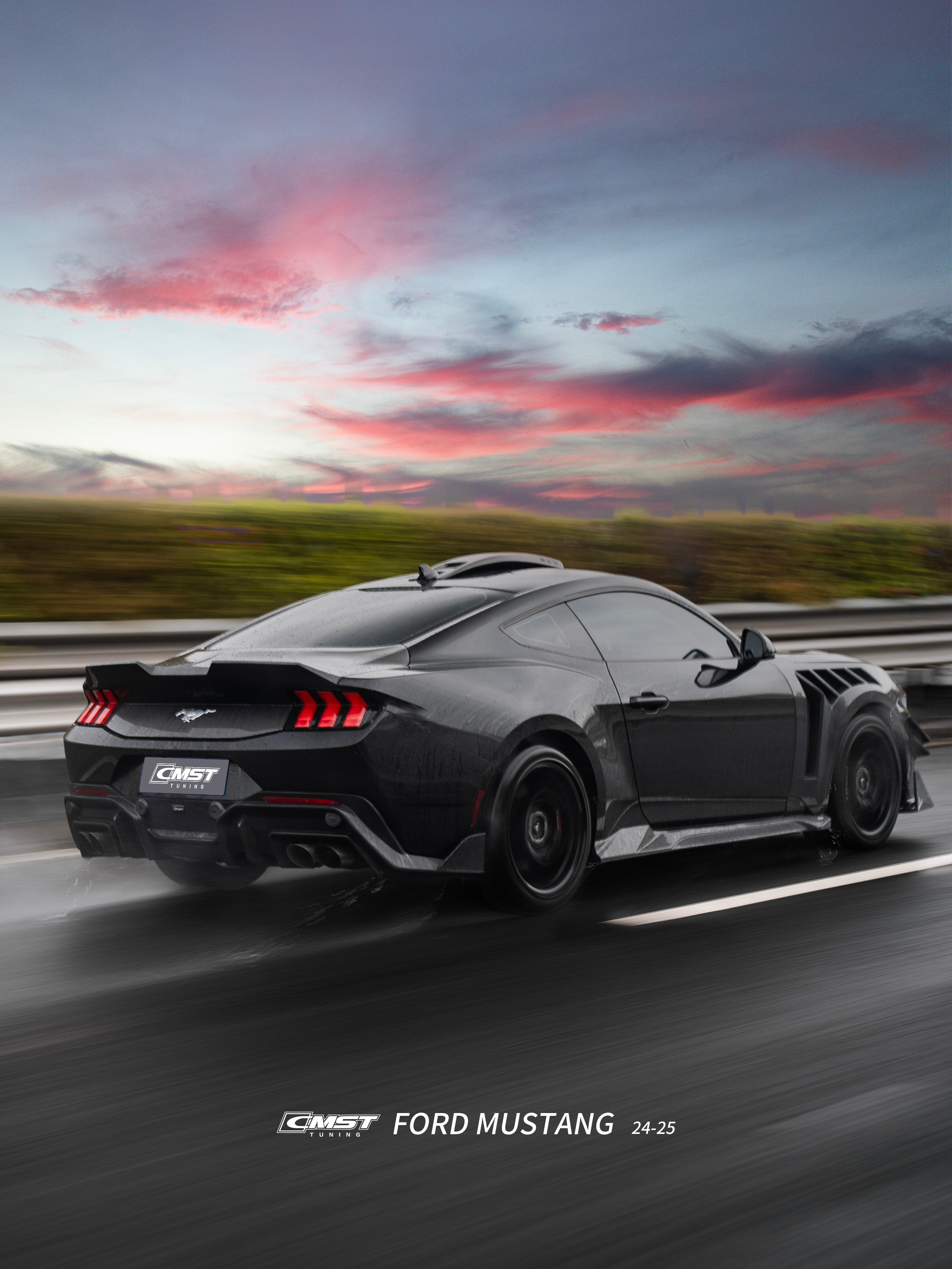 Ford Mustang S650 2.3 Ecoboost 5.0 GT Dark Horse 2024-ON with Aftermarket Parts - V2 Rear Diffuser Carbon Fiber / FRP from CMST Tuning