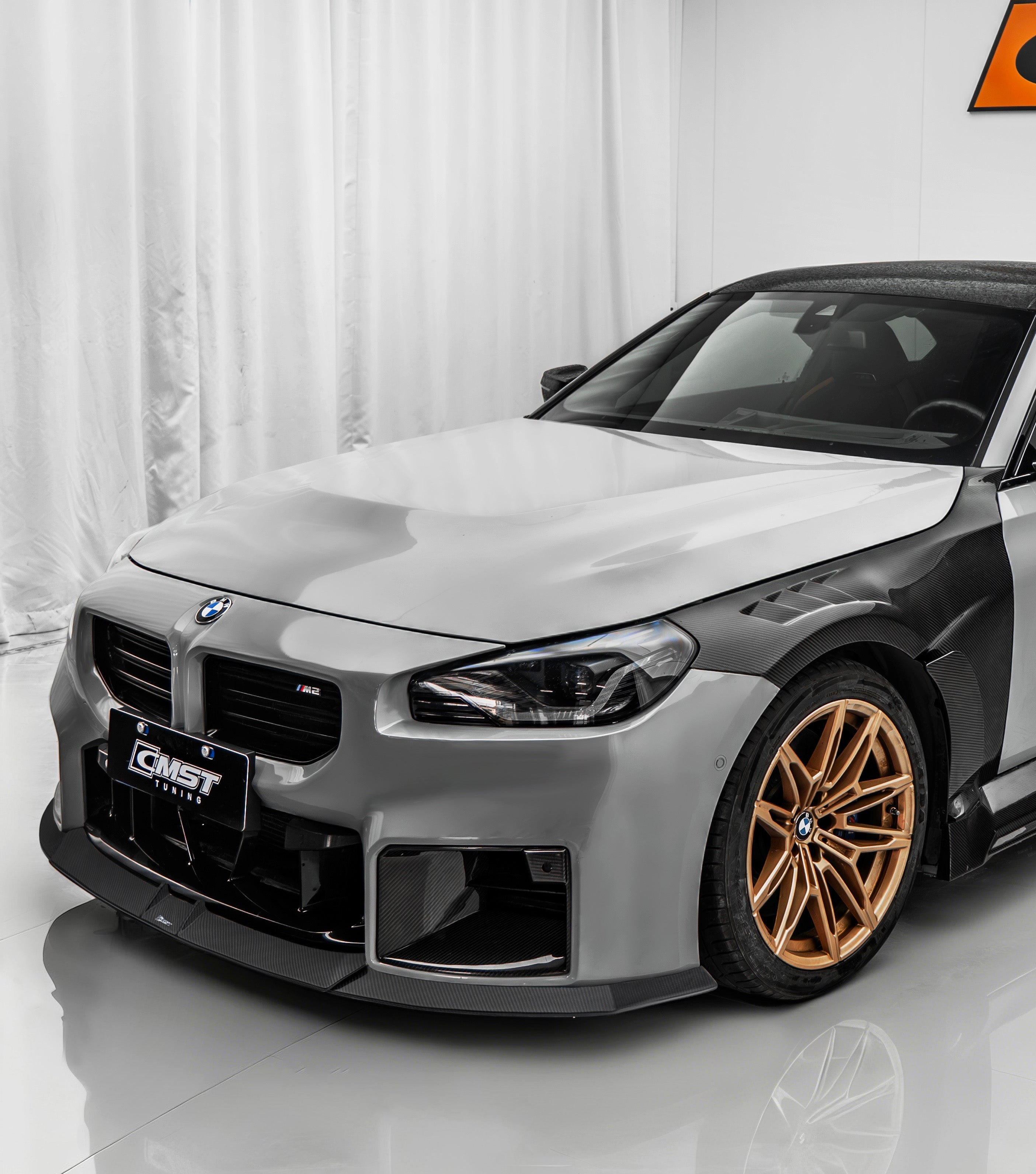 BMW M2CS M2 G87 2023-ON with Aftermarket Parts - V2 Style Front Lip Dry Pre-preg Carbon Fiber / FRP from CMST Tuning
