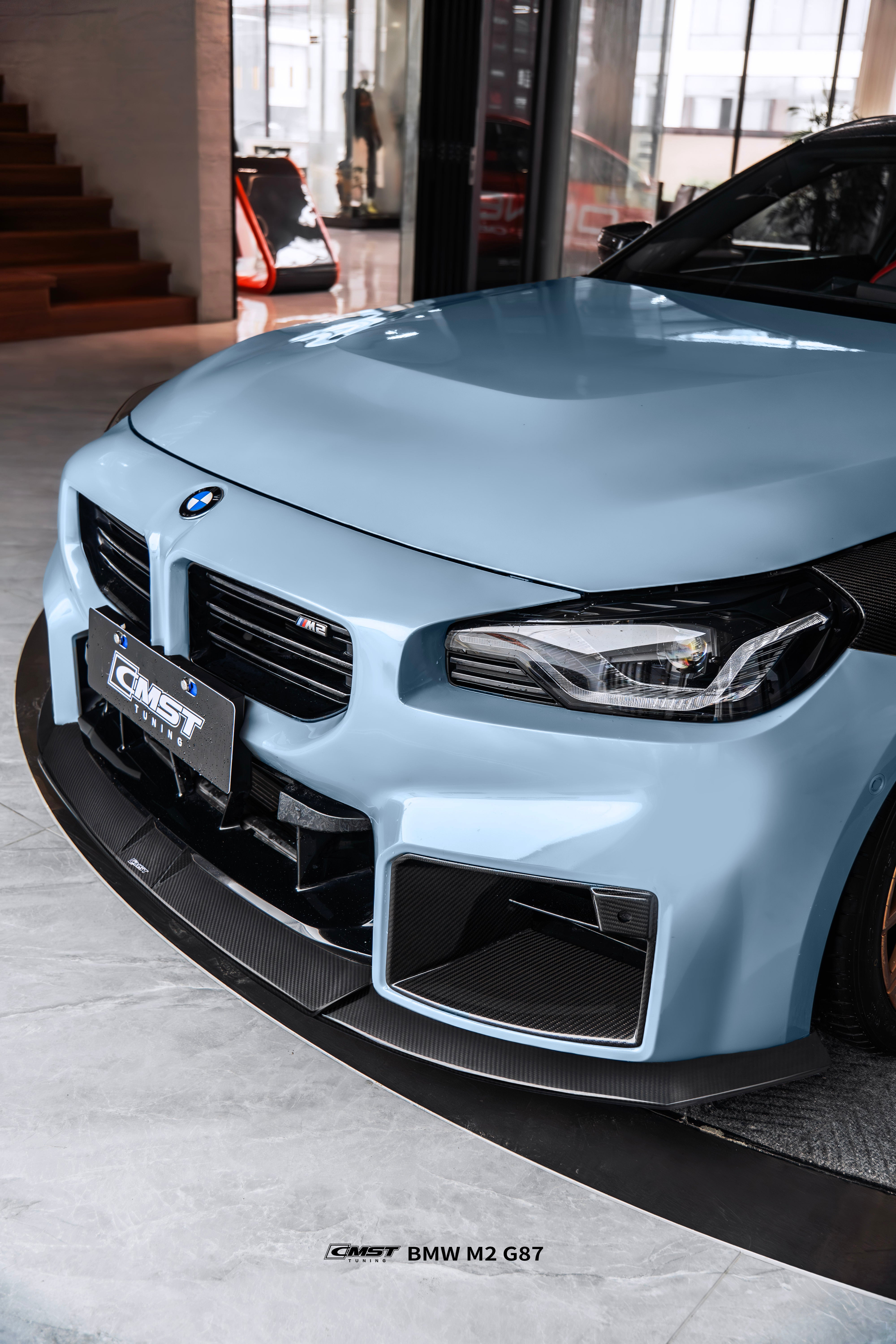 BMW M2CS M2 G87 2023-ON with Aftermarket Parts - V2 Style Front Lip Dry Pre-preg Carbon Fiber / FRP from CMST Tuning