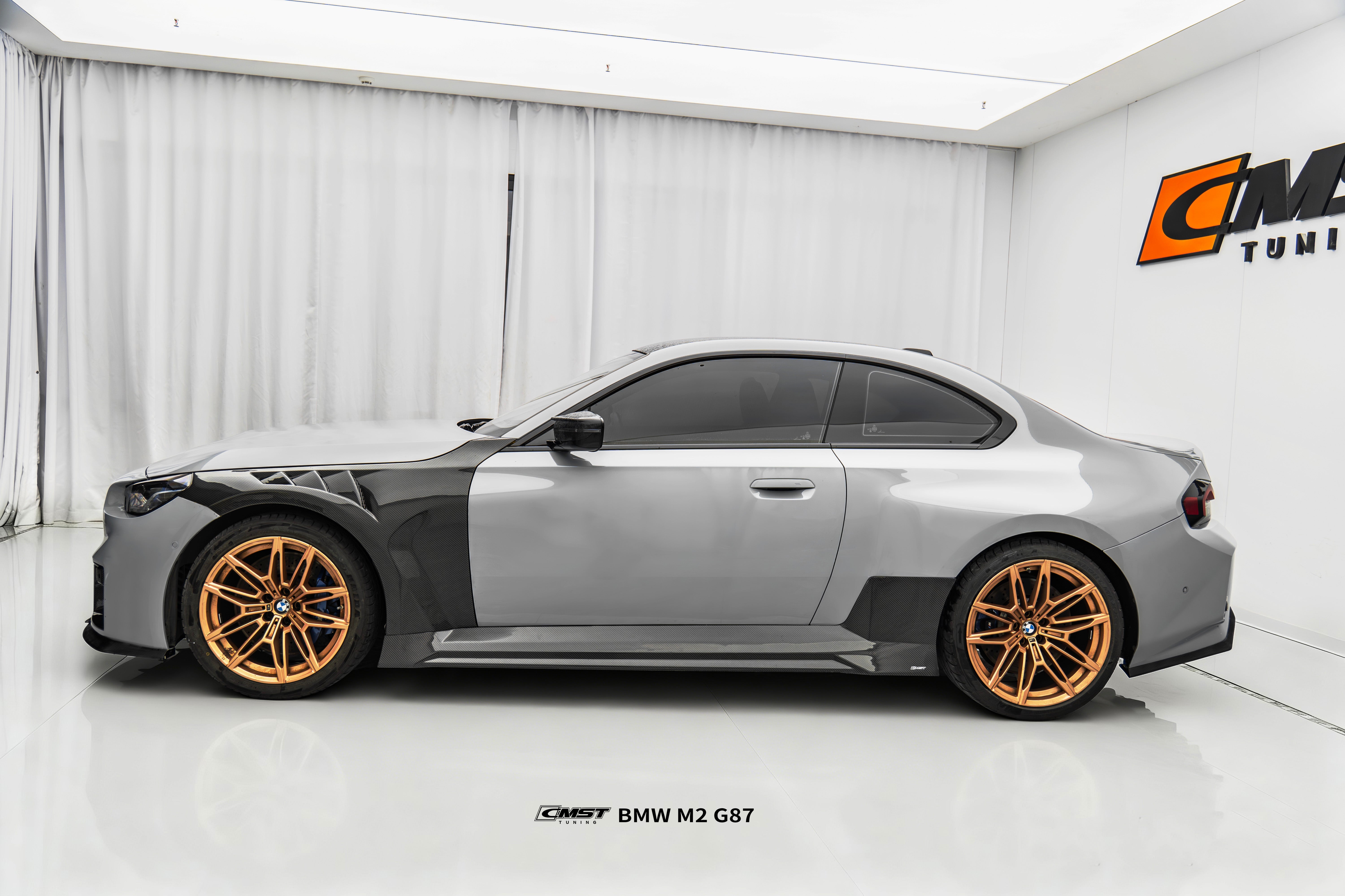 BMW M2CS M2 G87 2023-ON with Aftermarket Parts - V2 Style Side Skirts Dry Pre-preg Carbon Fiber / FRP from CMST Tuning