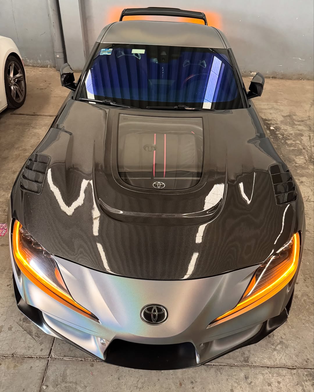 Toyota Supra MK5 A90 A91 3.0 2.0 2020 2021 2022 2023 2024 with Aftermarket Parts - V2 Tempered Glass Clearview Hood Bonnet Carbon Fiber / FRP from CMST Tuning