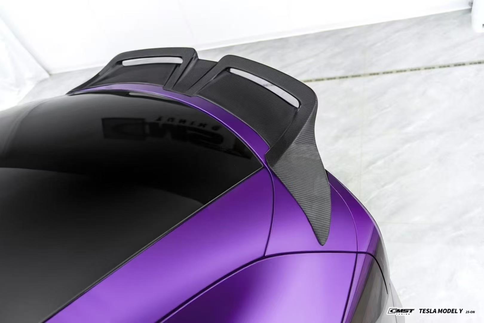 Tesla Model Y Juniper 2026-ON with Aftermarket Parts - V2 Rear Spoiler Carbon Fiber / FRP from CMST Tuning